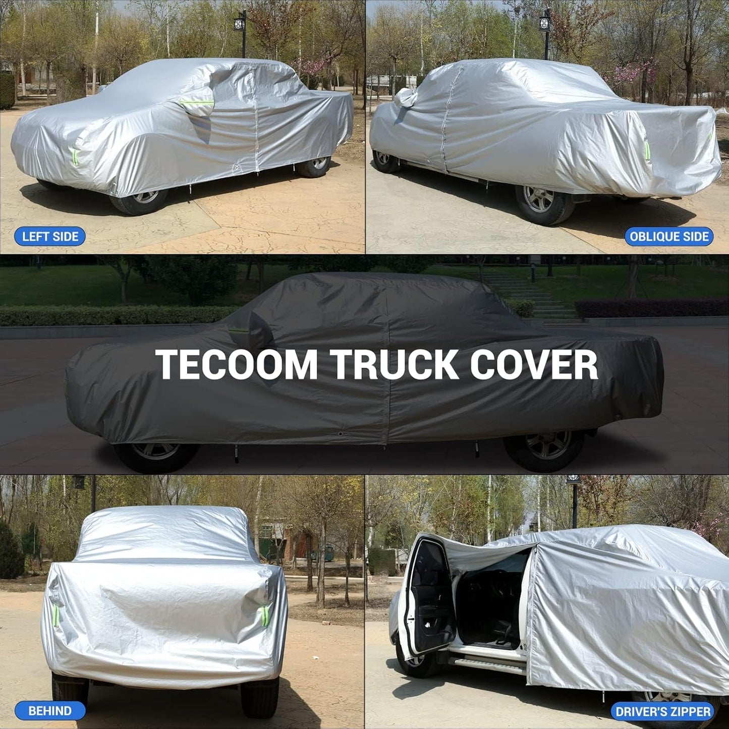 Tecoom Truck Cover Waterproof All Weather,Breathable Light Shell Full Exterior Covers with Door Zipper/Lock,Waterproof UV Dust Protection Truck Covers Universal Fit Chevy Silverado(Length Up to 252")