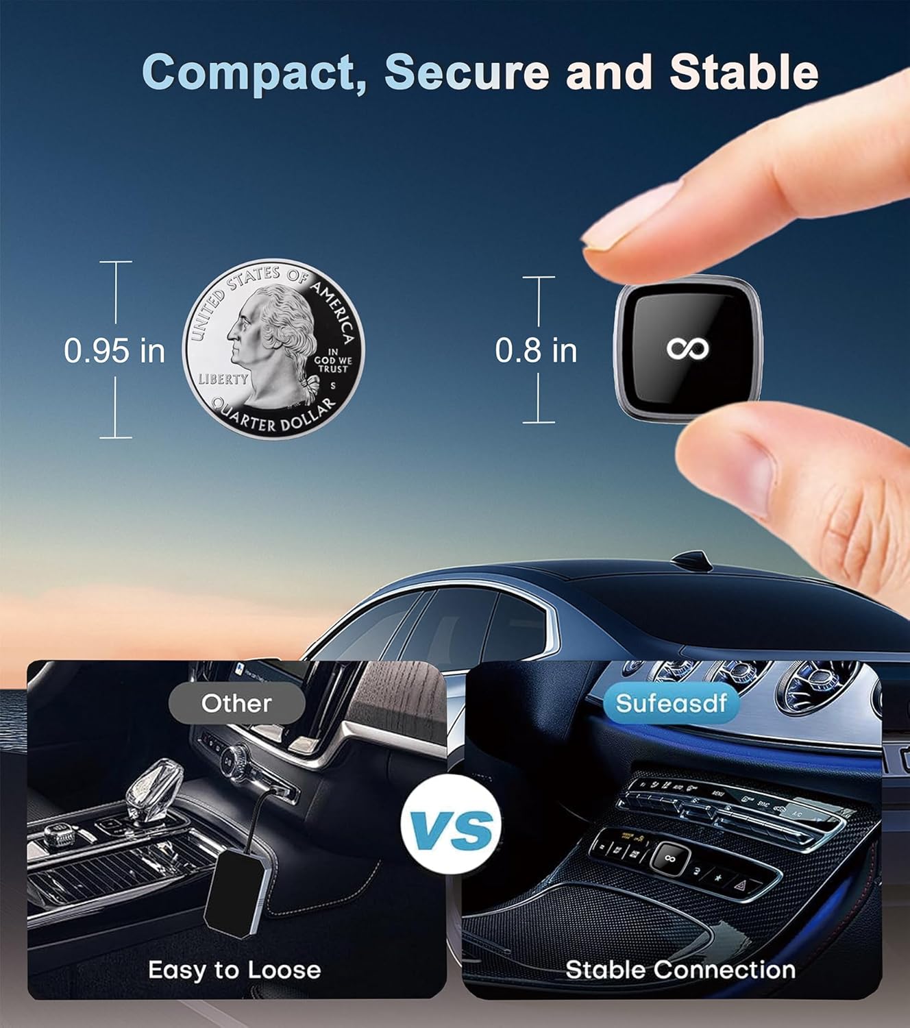 CarPlay Wireless Adapter, Compatible with CarPlay+Android Auto, Mini Stable Wireless CarPlay Adapter, Compatible with Apple iOS 10+ and Vehicles Produced After 2016 with Wired CarPlay.