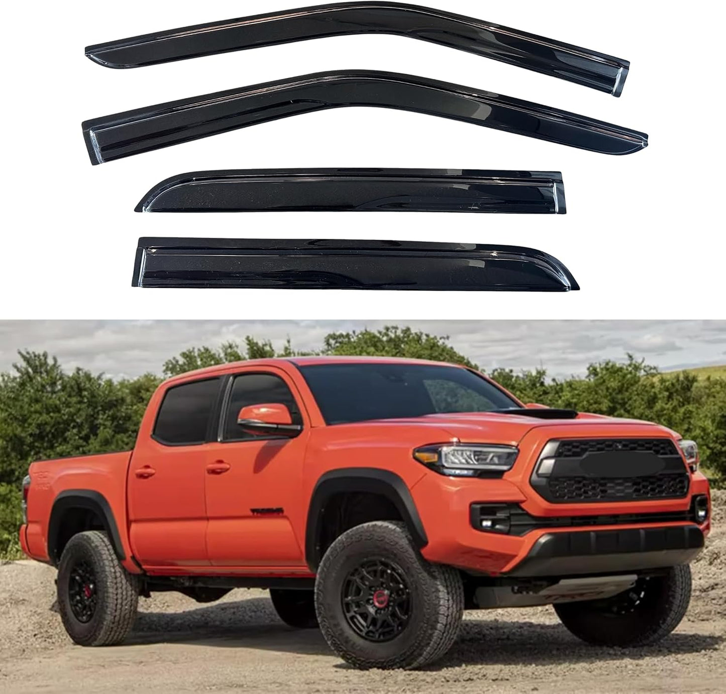 KPY Window Visor Compatible with 2016-2023 Toyota Tacoma Double Cab, 4PC Rain Guard Side Window Vent Deflectors Tape-On Mugen Style, 2016 2017 2018 2019 2020 2021 2022 2023 (Double Cab Only)