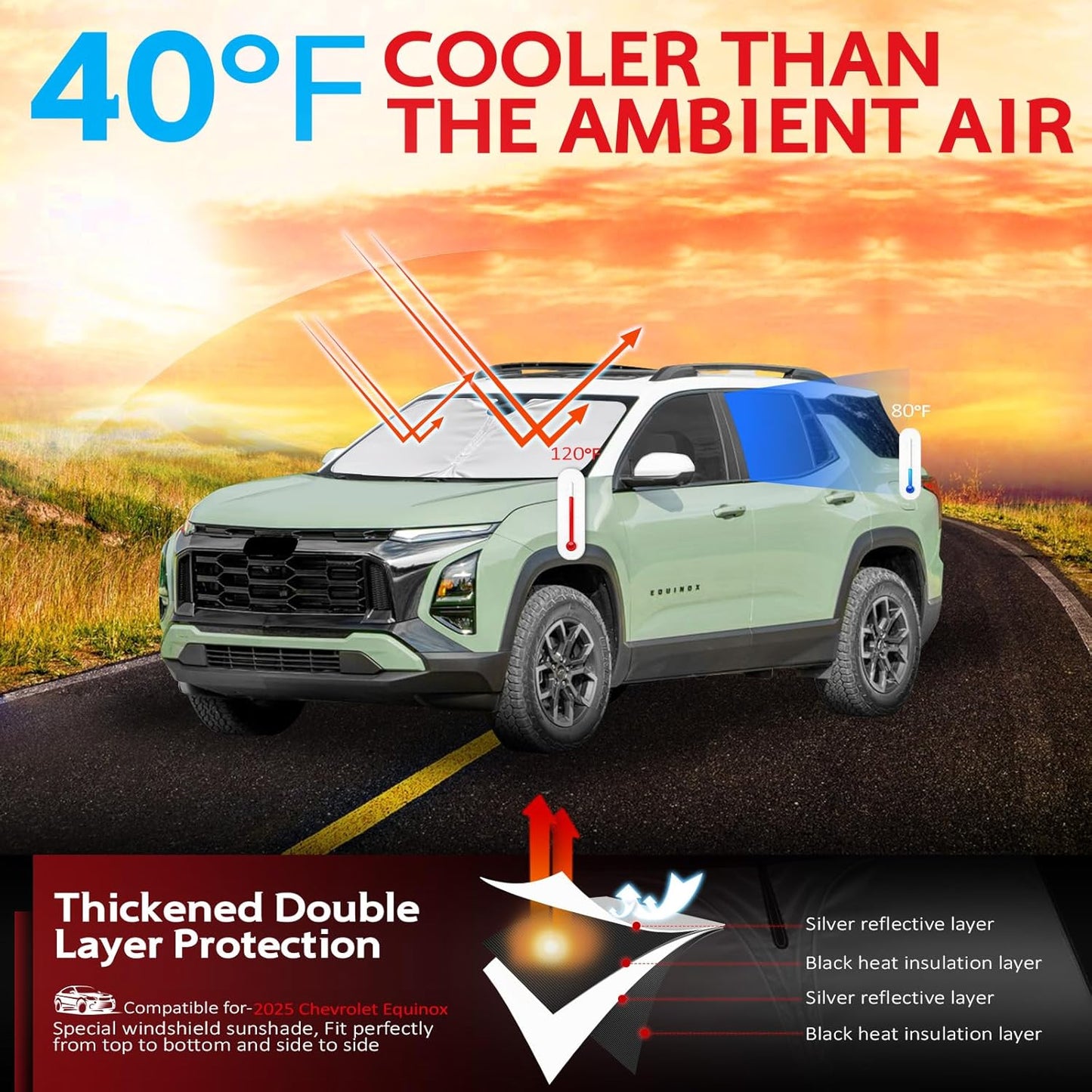 KAYZT Windshield Sun Shade for 2025 2026 Che-vrolet/Chevy Equinox (Not for Equinox EV) Foldable Sunshade Front Window Custom Fit Car Accessories