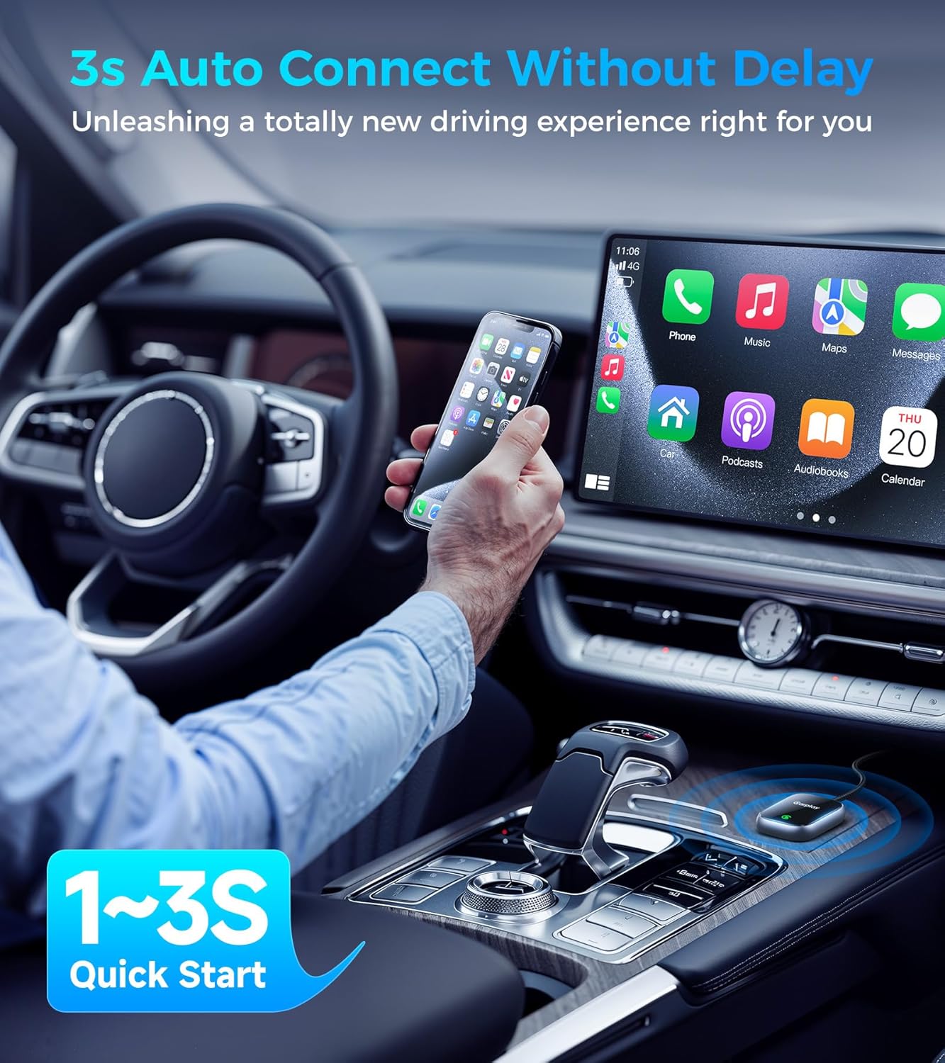 2025 Upgraded Wireless CarPlay Adapter for Apple iPhone, Converts Wired to Wireless Car Play Adapter, Auto Connect, Mini Size, Compatible with Cars from 2016 & iOS 10+