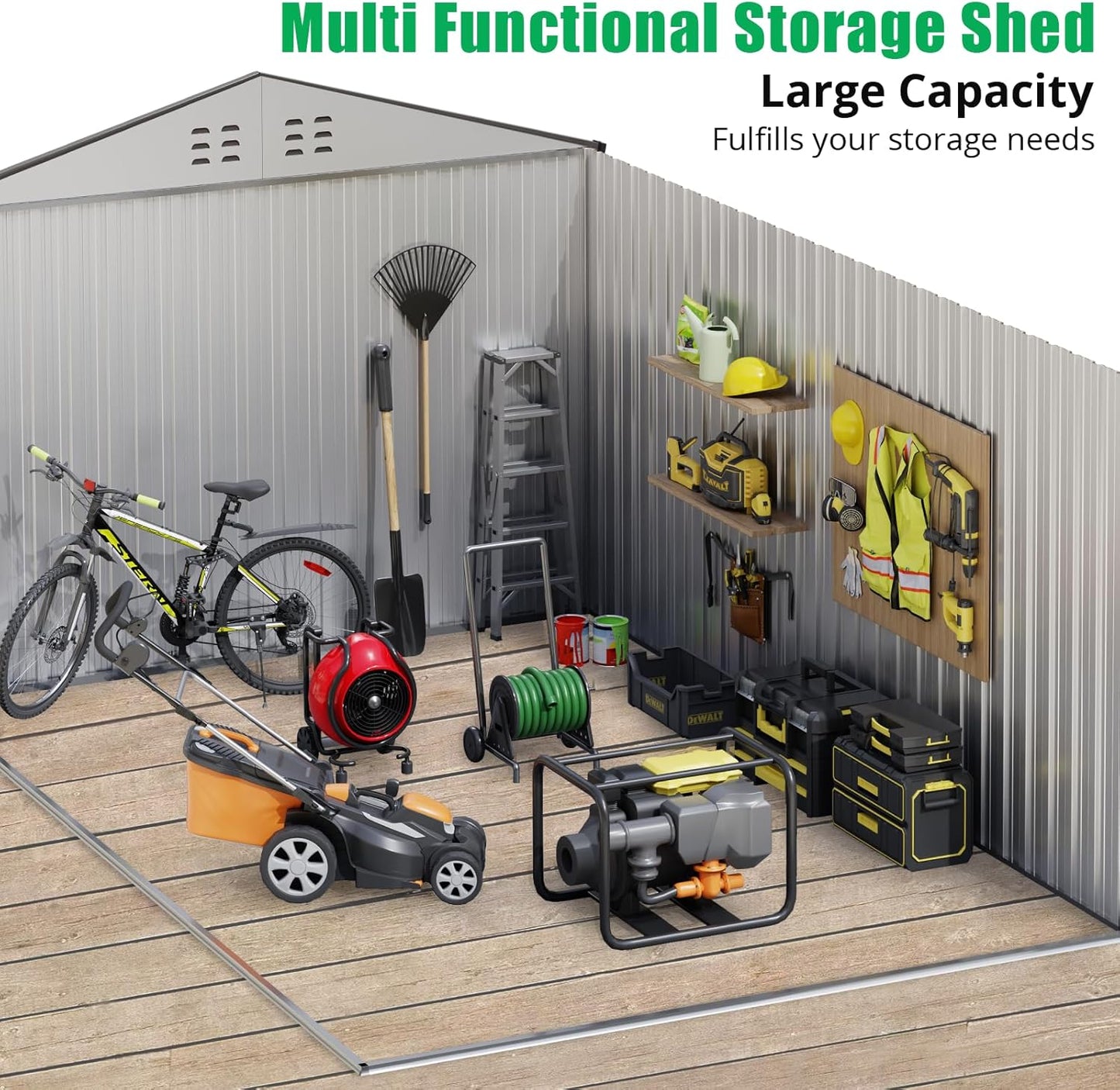 8 X 15 Ft Outdoor Storage Shed, Spacious Garden Tool Sheds with Lockable Door (Lock Not Included) and Vent, Durable Metal Patio Shed for Garden, Backyard, Lawn Mower Storage, Gray
