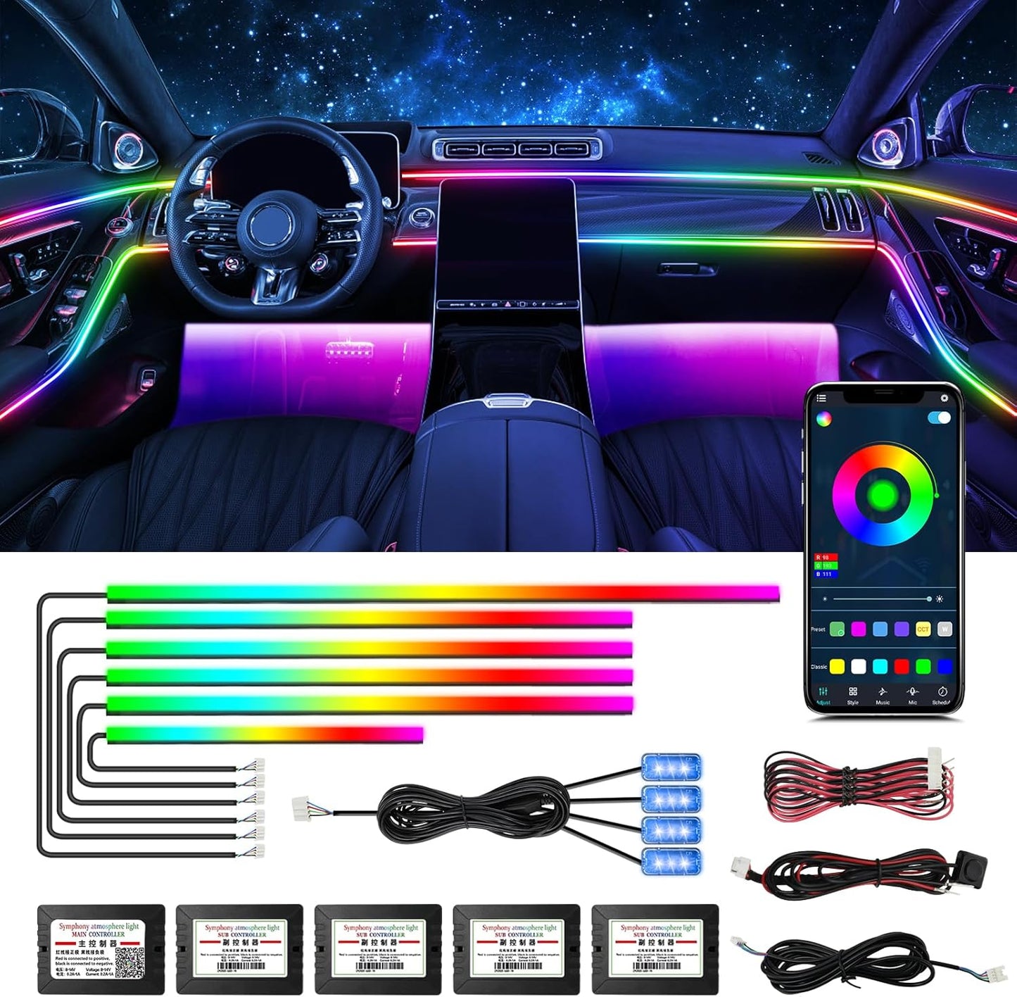 WEBUPAR Dreamcolor Acrylic Interior Lights, 10 in 1 LED Strip Lights with APP Control and 213 Color Modes, Car Accessories Decorative Lights, Neon Ambient Lighting Kits