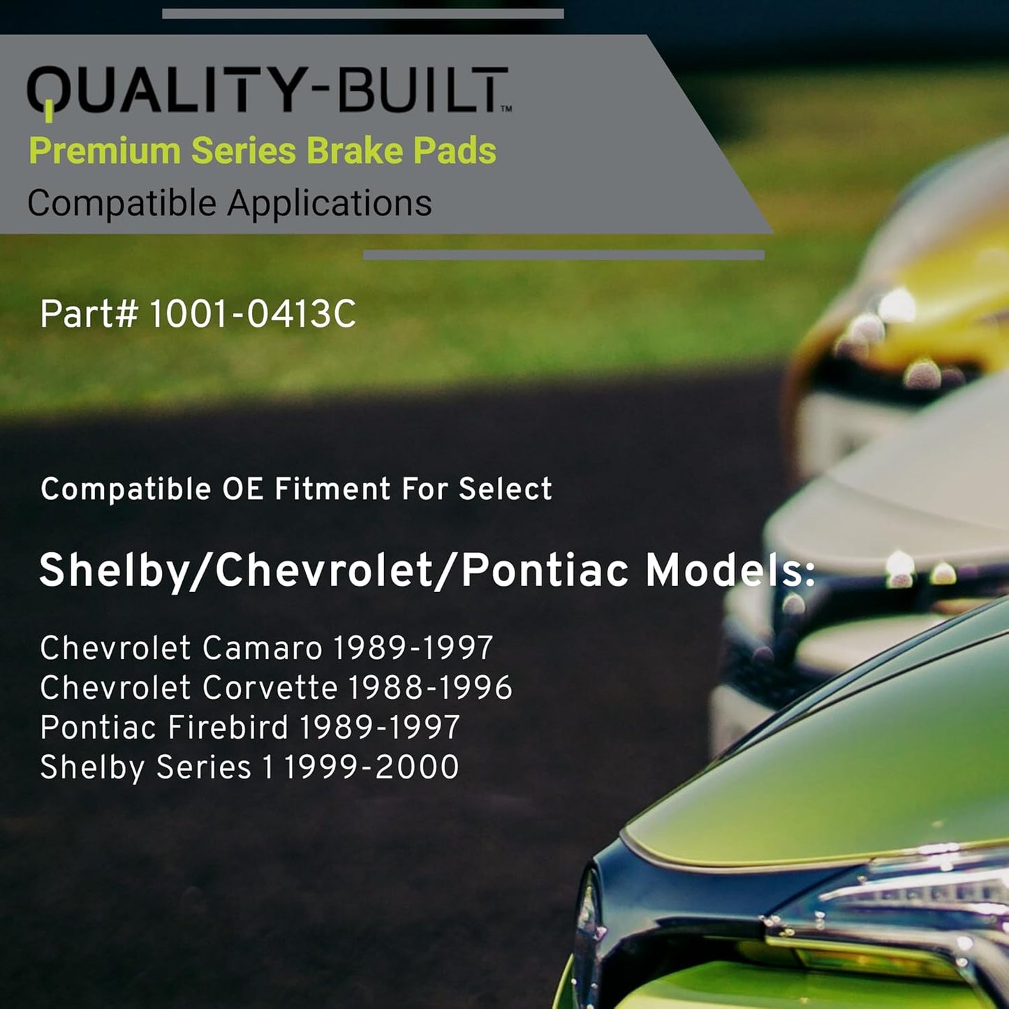 Premium Ceramic Rear Brake Pads (1001-0413C) Compatible with Chevrolet Camaro 1989-1997, Chevrolet Corvette 1988-1996, Pontiac Firebird 1989-1997, Shelby Series 1 1999-2000