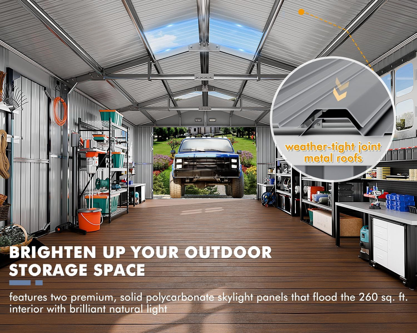 Metal Garage Shed 13x20x8.5', Large Outdoor Storage Building, Ultra-Reinforced Truss System, Weatherproof with Skylights & Dual-Entry, Steel Carport and Workshop for Car,Boat,Big Tool Organization