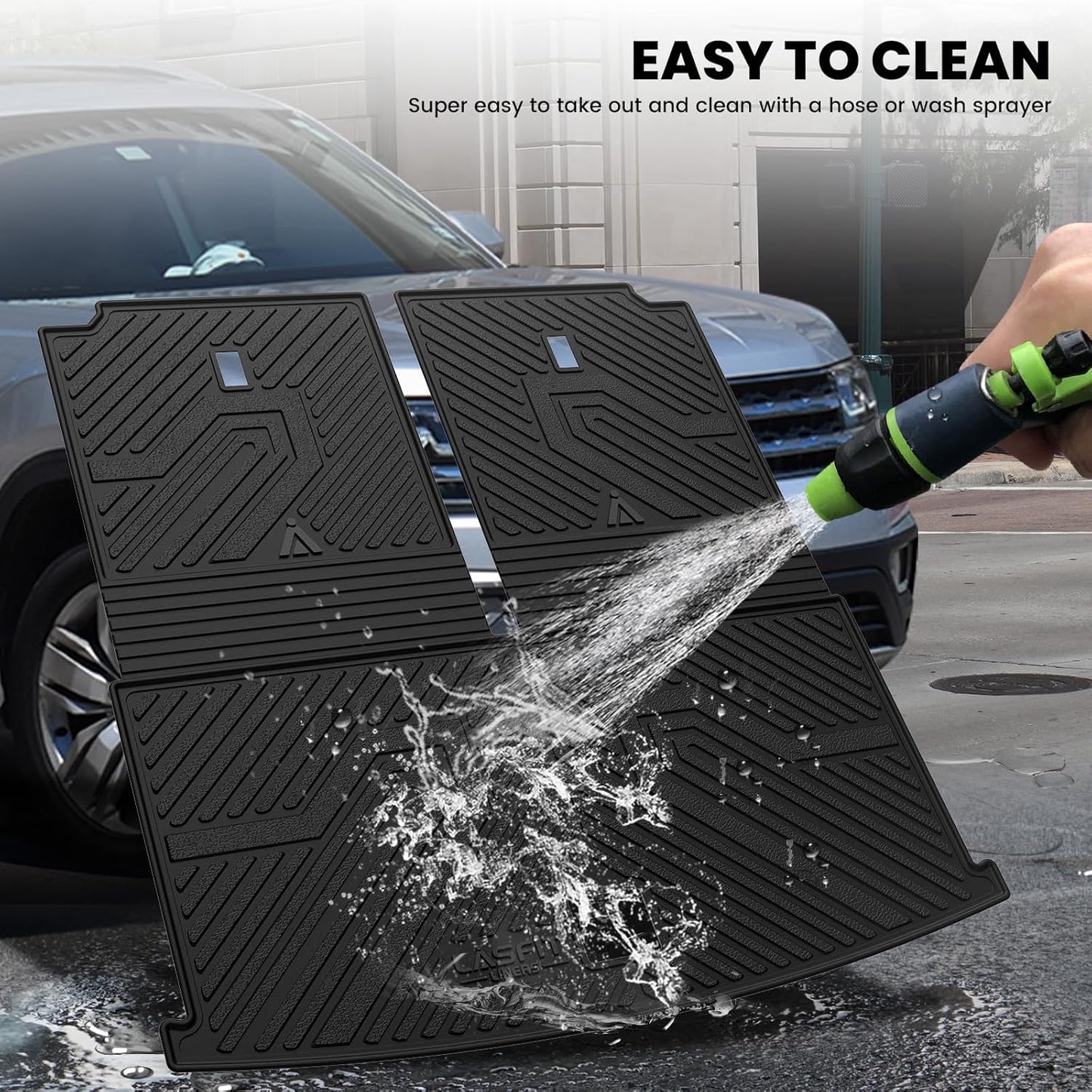 LASFIT Backrest Mat & Cargo Mat for Volkswagen VW Atlas 2025-2018, 2nd Row Bench seat, All Weather TPE Custom Fit Trunk Liners for VW Atlas Accessories Seatback Mats, Black, Easy to Clean