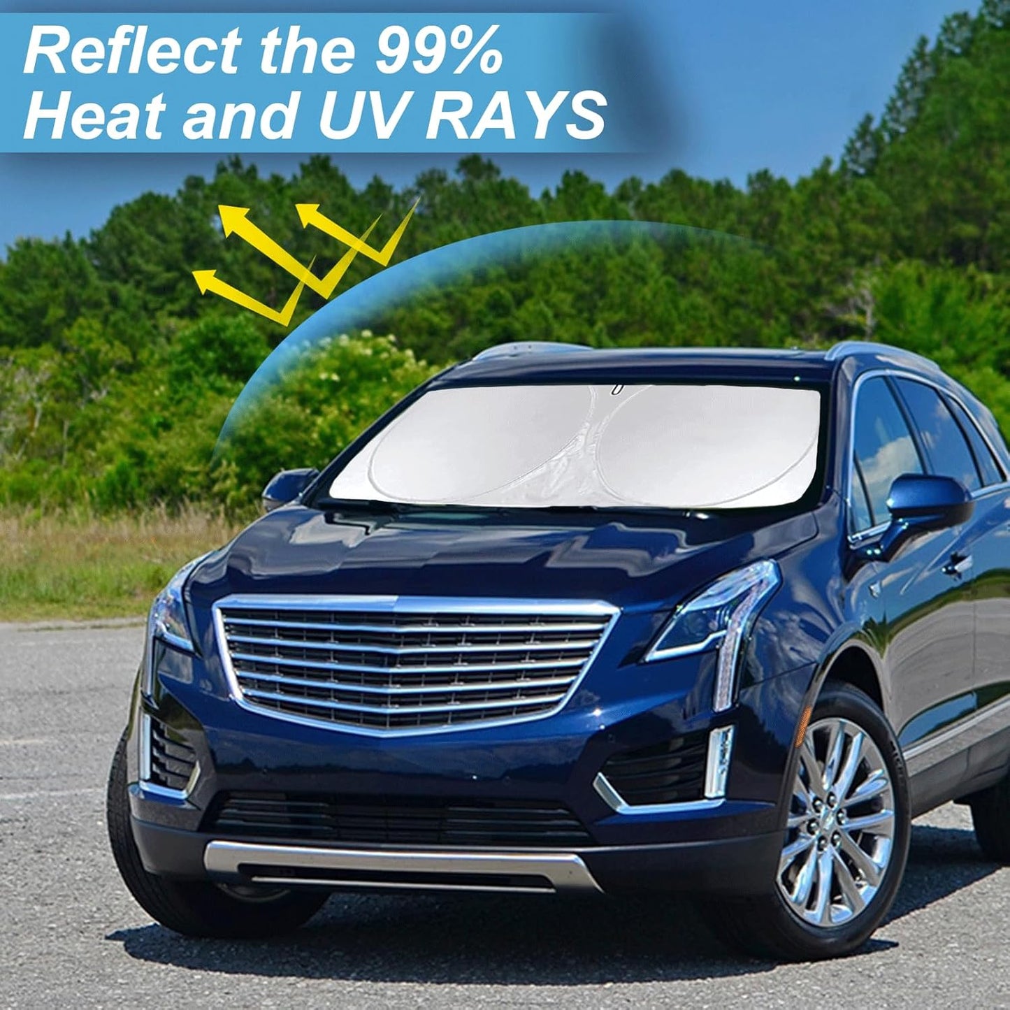 Custom fit Cadillac XT5 Windshield Sunshade for 2017-2023 2024 2025 Cadillac XT5 Accessories Front Window Car Shades Cover for Windshield Sun Visor Screen Protector 210T Reflective Blocks UV Rays