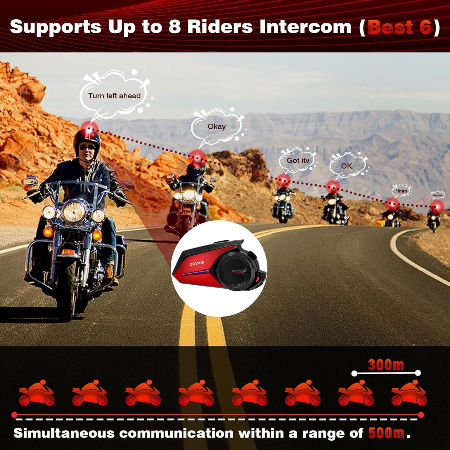 Motorcycle Helmet Headset 8 Riders Communication System X8 Intercom with Music Sharing/HiFi Sound/3 EQ Music Modes/DSP&CVC Noise Cancellation/IP67/FM Radio/Wake up Siri (2 Pack)