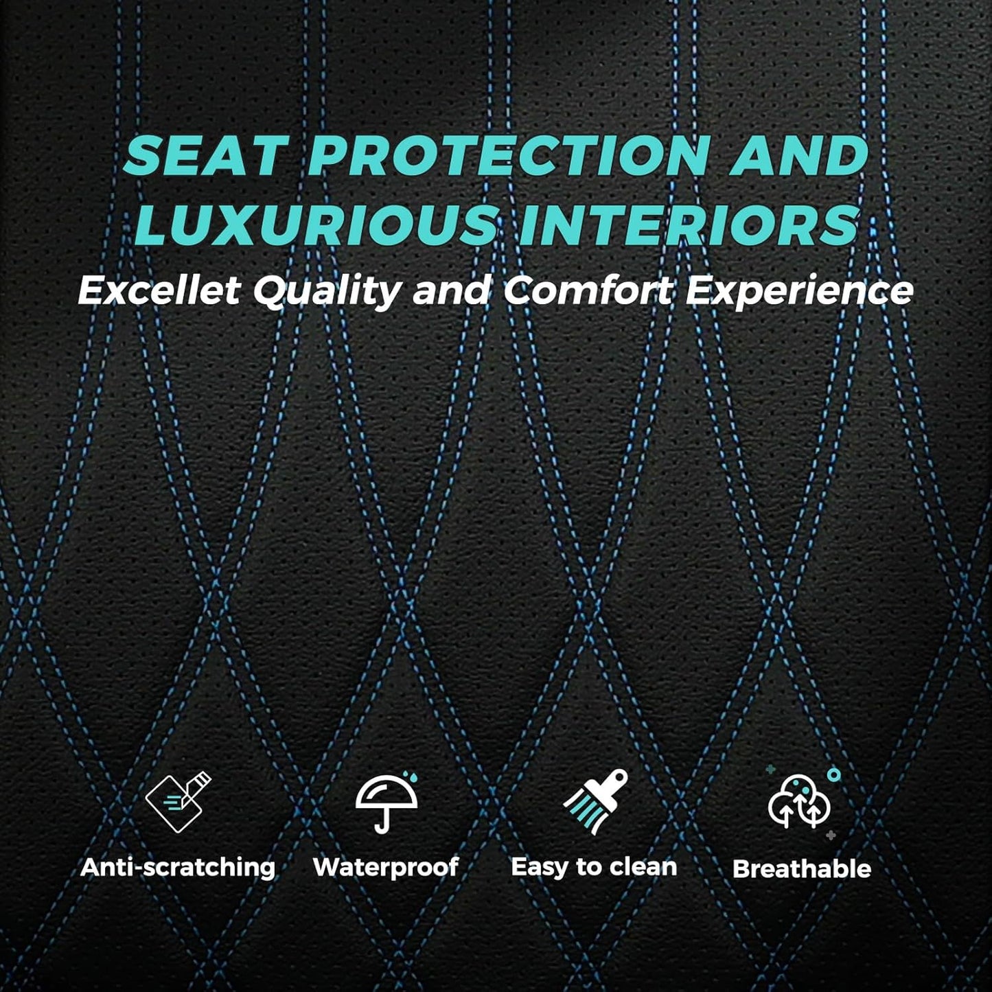 Seat Covers for Honda Civic Sedan LX 2016 2017 2018 2019 2020 2021, Faux Leather Car Seats Cover Full Set (Rear Row Solid & No Folding Backrest)-BlackBlue