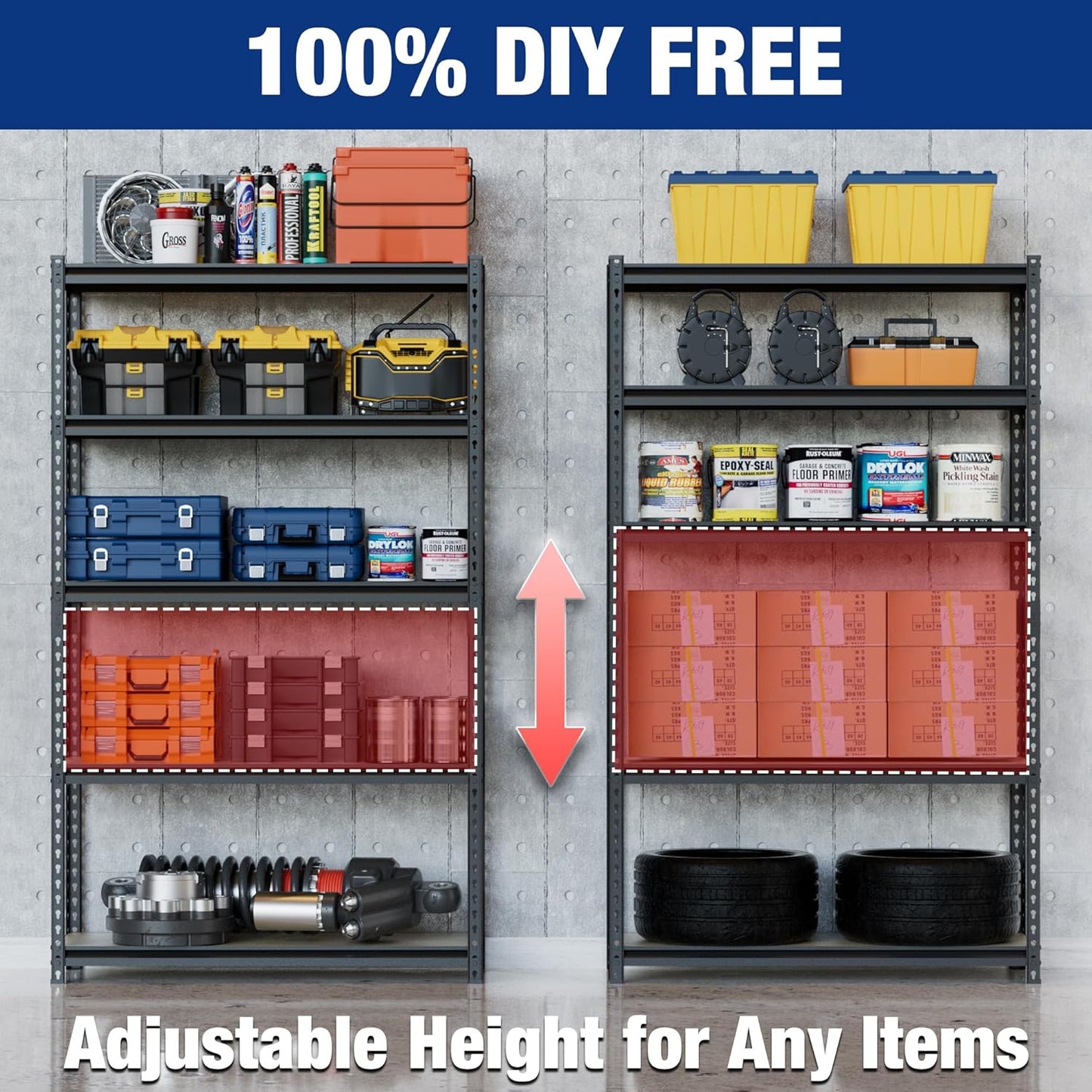 WORKPRO 5-Tier Storage Shelf, 72" H Heavy Duty Adjustable Garage Shelving Unit 2180LBS Capacity, for Basement, Kitchen, Pantry, 35.4”Wx11.8”Dx72”H, Black