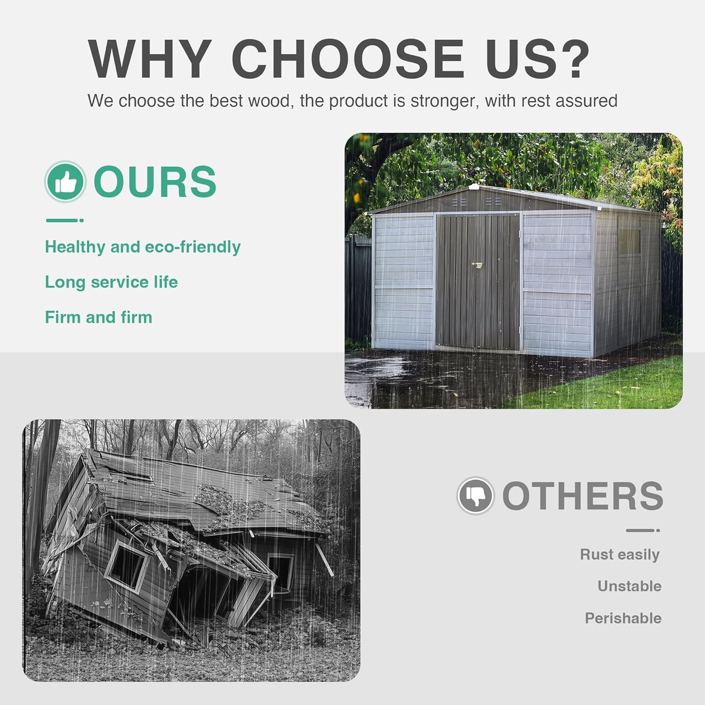 8x8 FT Outdoor Storage Shed with Windows, Wood & Metal Garden Shed, Outside Storage Shed Waterproof for Backyard, Garden, Patio, 4 Vents (Without Floor) Gray