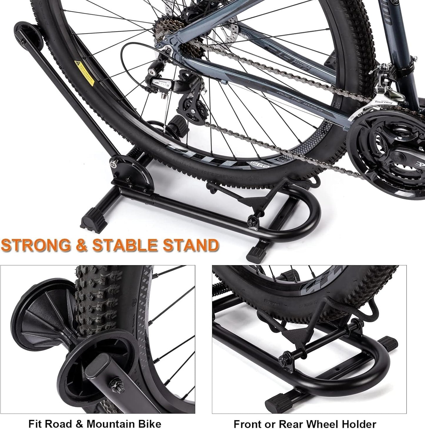 Indoor Bike Floor Stand - Bike Stand Rack for Garage/Home - Bike Storage Bicycle Parking Rack Fit 26”-29” Mountain Road Bikes (2 Bike Rack)