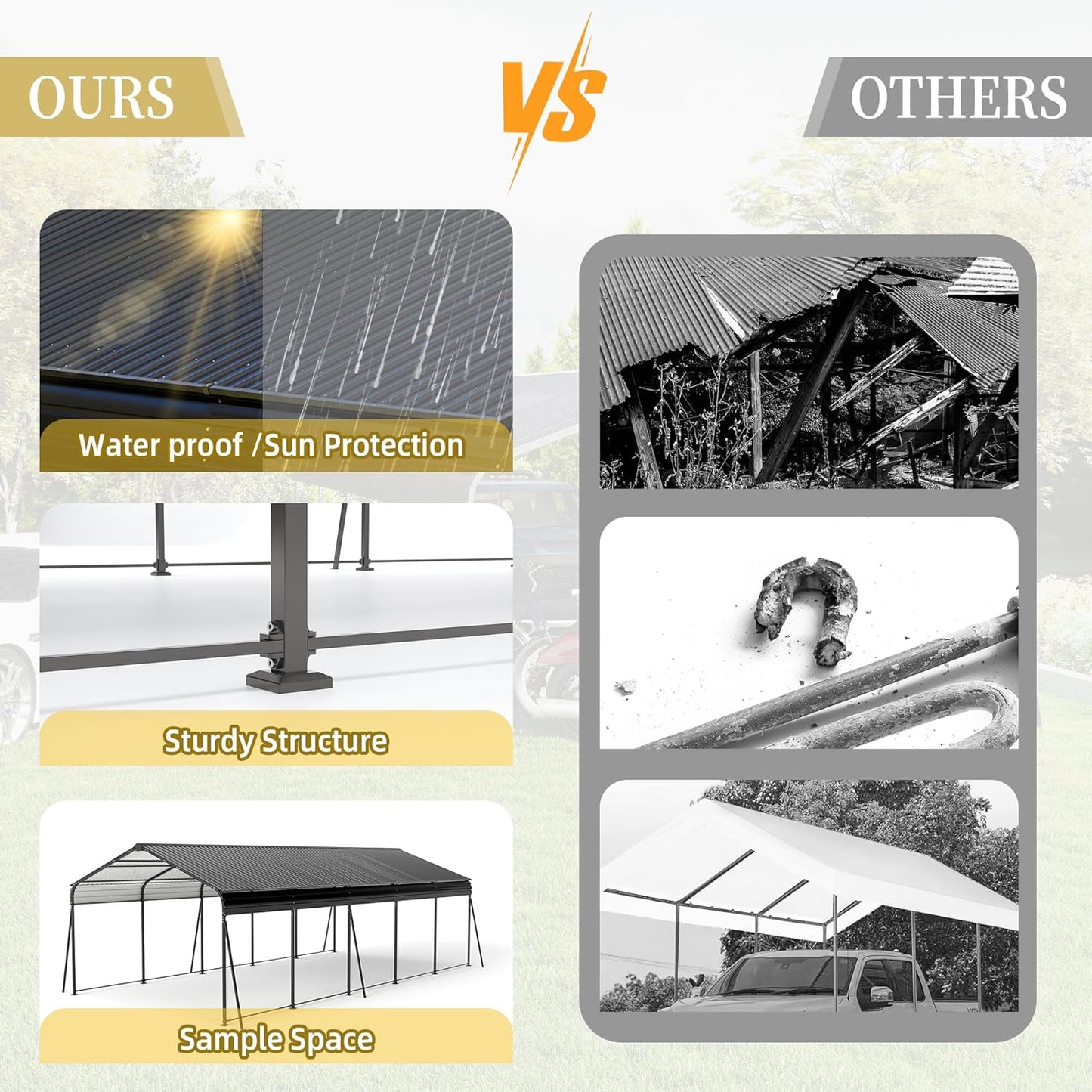 13x26.5 FT Metal Carport, Heavy Duty Car Port Canopy with Galvanized Steel Roof & Frame, Oversized Metal Carport Kit with Hooks, Steel Car Shelter, Outdoor 2 Car Garage for Car, Boat, Truck, Dark Gray