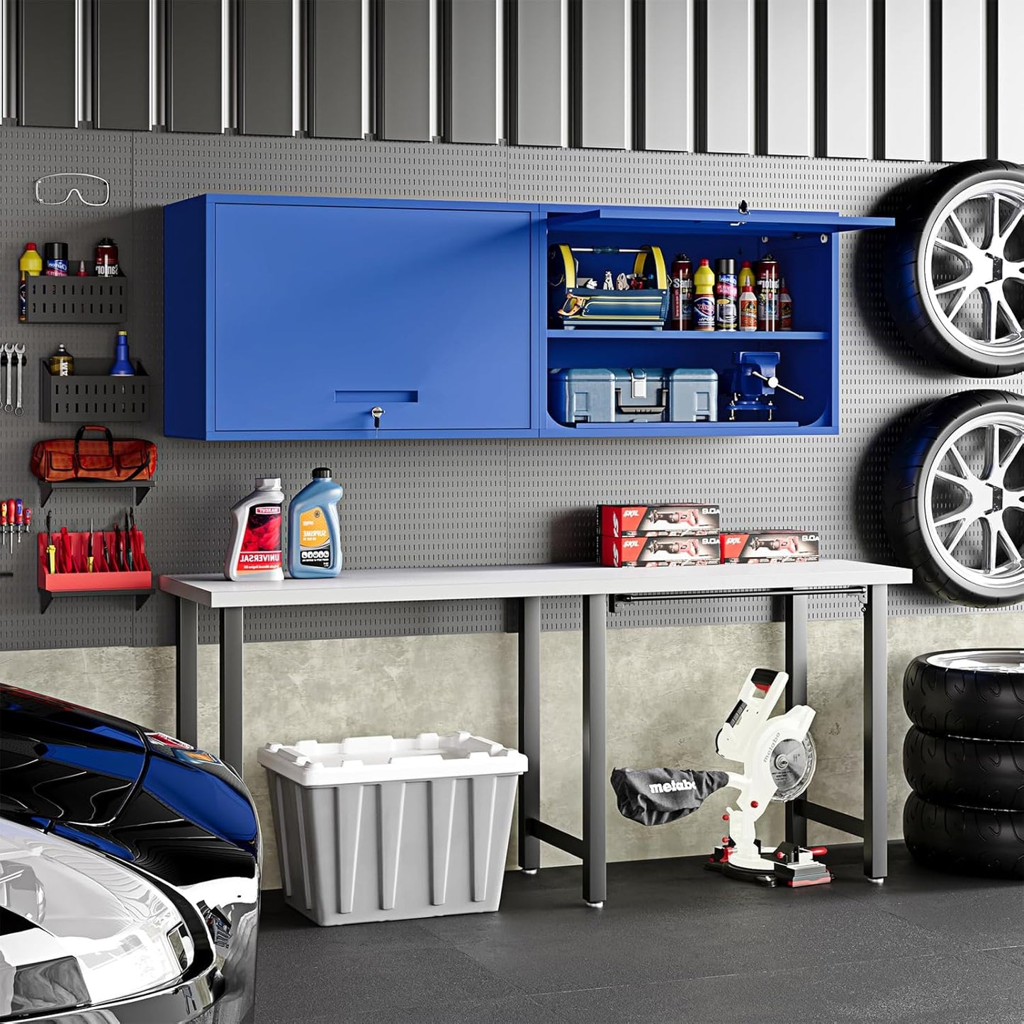 Metal Wall Storage Cabinet 22'' Tall Wall-Mounted Steel Garage Cabinet Adjustable Shelf Wall Shelf Metal Garage Locker Storage Rack Small Tool Chest Trailer Assembly Required