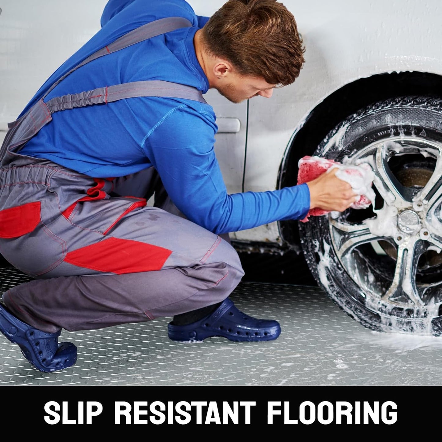 TUFFIOM 5 x 10 FT Garage Floor Mat, Thickened Diamond Plate PVC Garage Mats Flooring Roll for Under Car, Garage Parking Mats for SUVs, Golf Cart, Sports Car