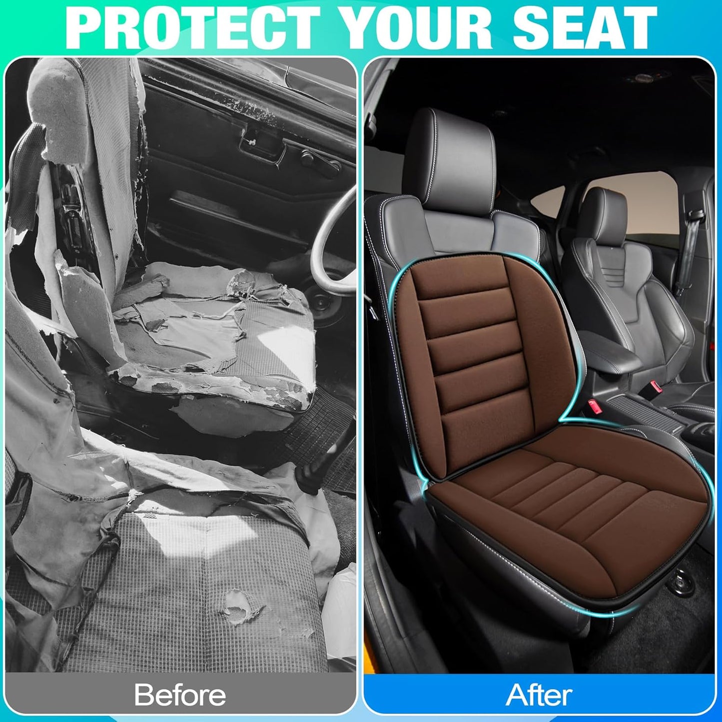 MYFAMIREA Car Seat Cushion and Lumbar Support Pillow 1.2'' Thick Memory Foam Desk Chair Cushion Back Support for Automotive Seat Driver, Travel, Leg and Back Pain Relief, Washable, Adjustable, Coffee