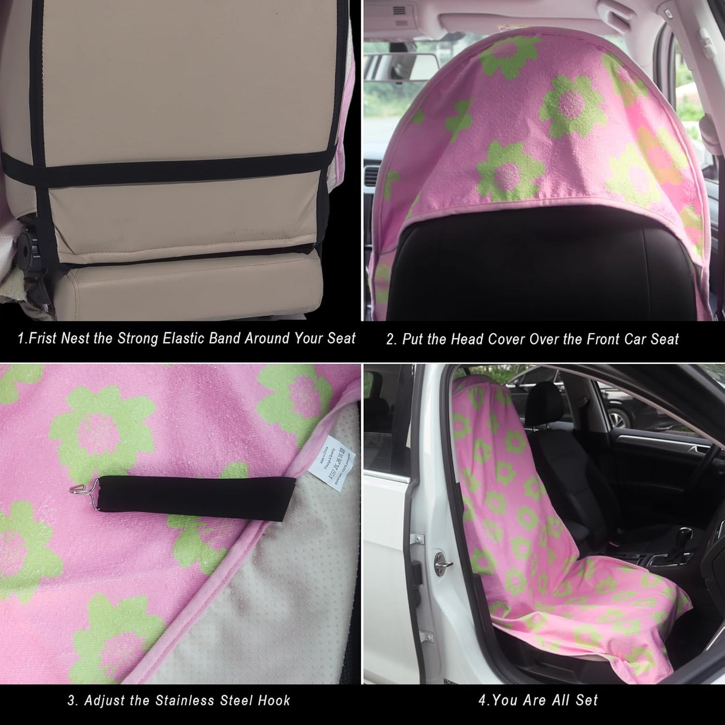 Car Seat Cover Protector Front Seats,for Gym Workout,Running,Swimming,Beach and Hiking,Waterproof Sweat Towel Bucket Seat Covers for Cars SUV Trucks (Flower and Pink, 2Pcs)