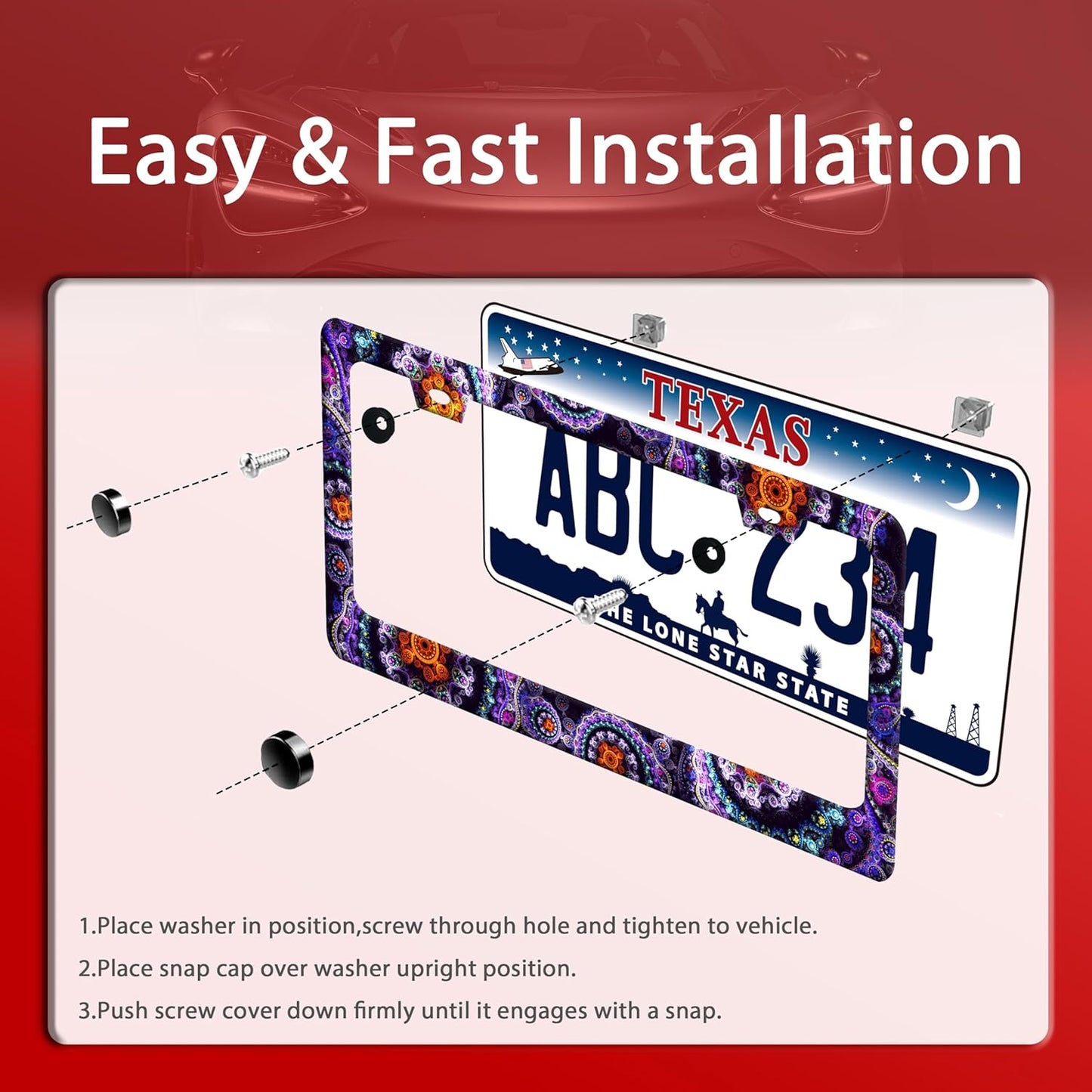 Fantasy Art Flowers License Plate Frame Colorful Mandala Floral License Plate Holder Funny Stainless Steel Accessories Cars Decor with 2 Holes and Screws Fits Standard Us Ca Vehicles 12.2 X 6 Inch