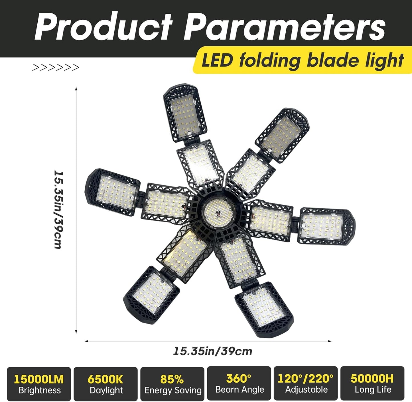 2 Packs LED Garage Light,Super Bright Screw in E26/E27 Ceiling Shop Work Lamp, 280W 30000 Lumen Deformable Basement Bulb Fixture with 12+1 Adjustable Panels, Lighting for Workshop, Attic