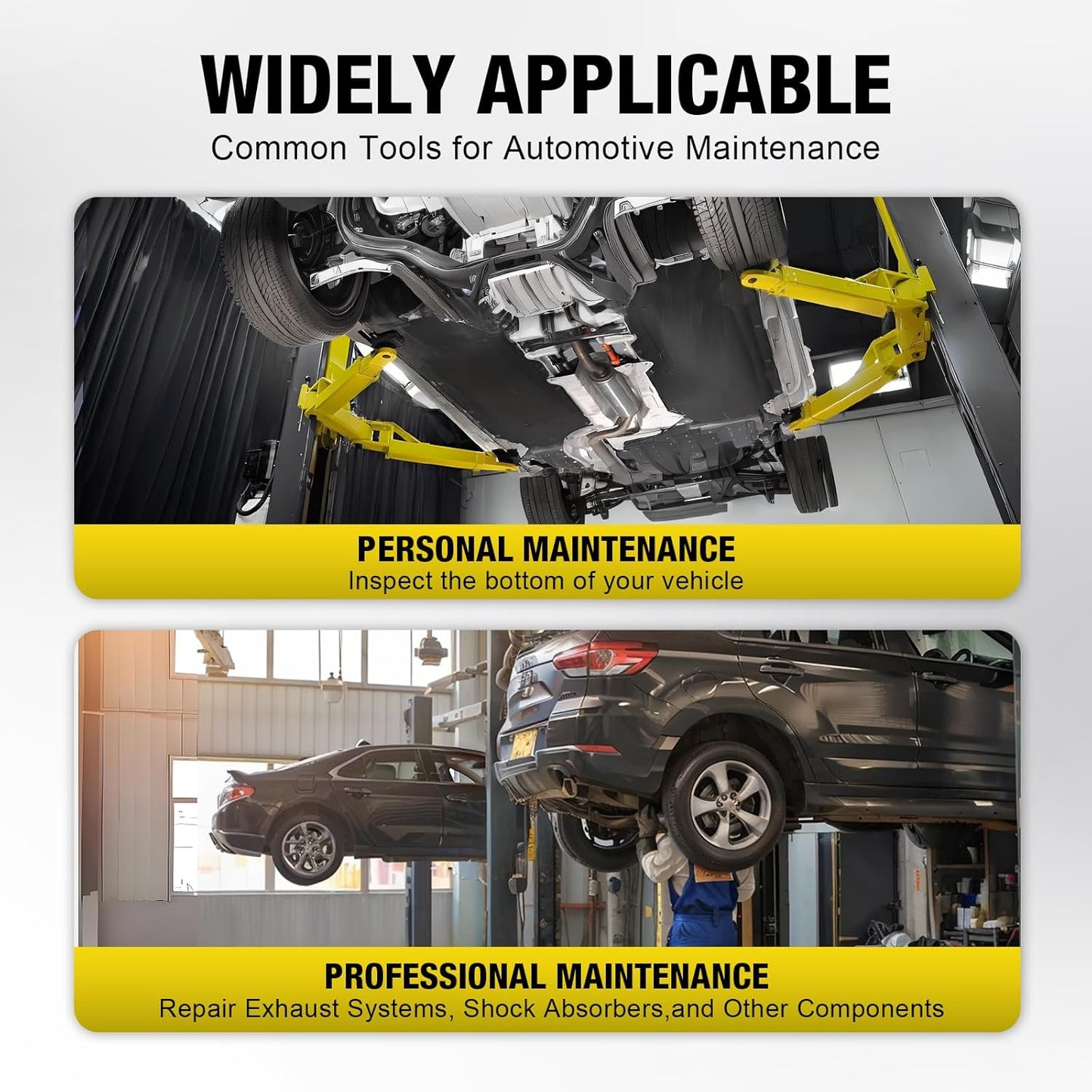 YELLOW JACKET 3/4 Ton Underhoist Support Stand with Two Wheels, Lifting from 43.3" to 70.9", Bearing Mounted Spin Handle, Contoured Saddle, Supports Vehicle Components, Self-Locking Screw