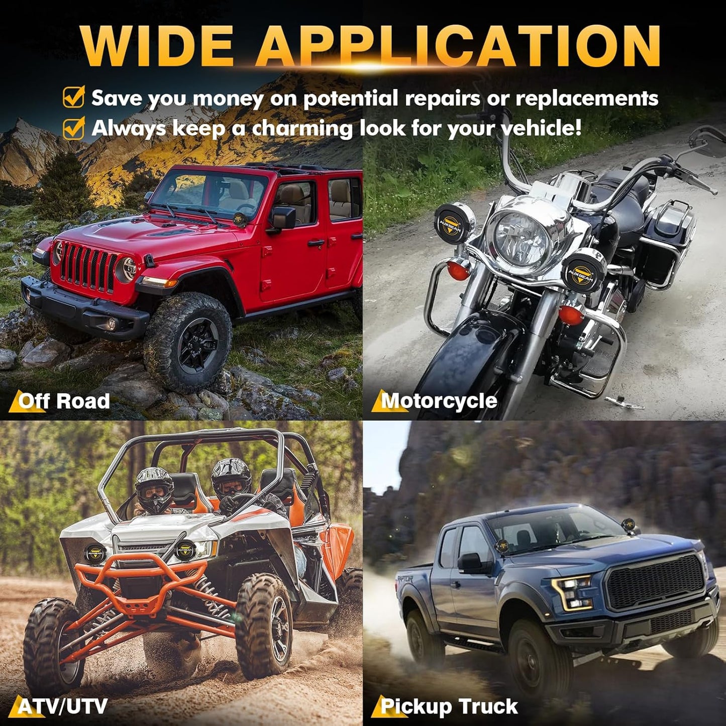 Auxbeam P4 Series Round Protective Light Covers, 4 Inch Black Offroad LED Pods Lens Cap, Dust Impact Shield & Street Compliant, Snap-On Design, 2 Packs