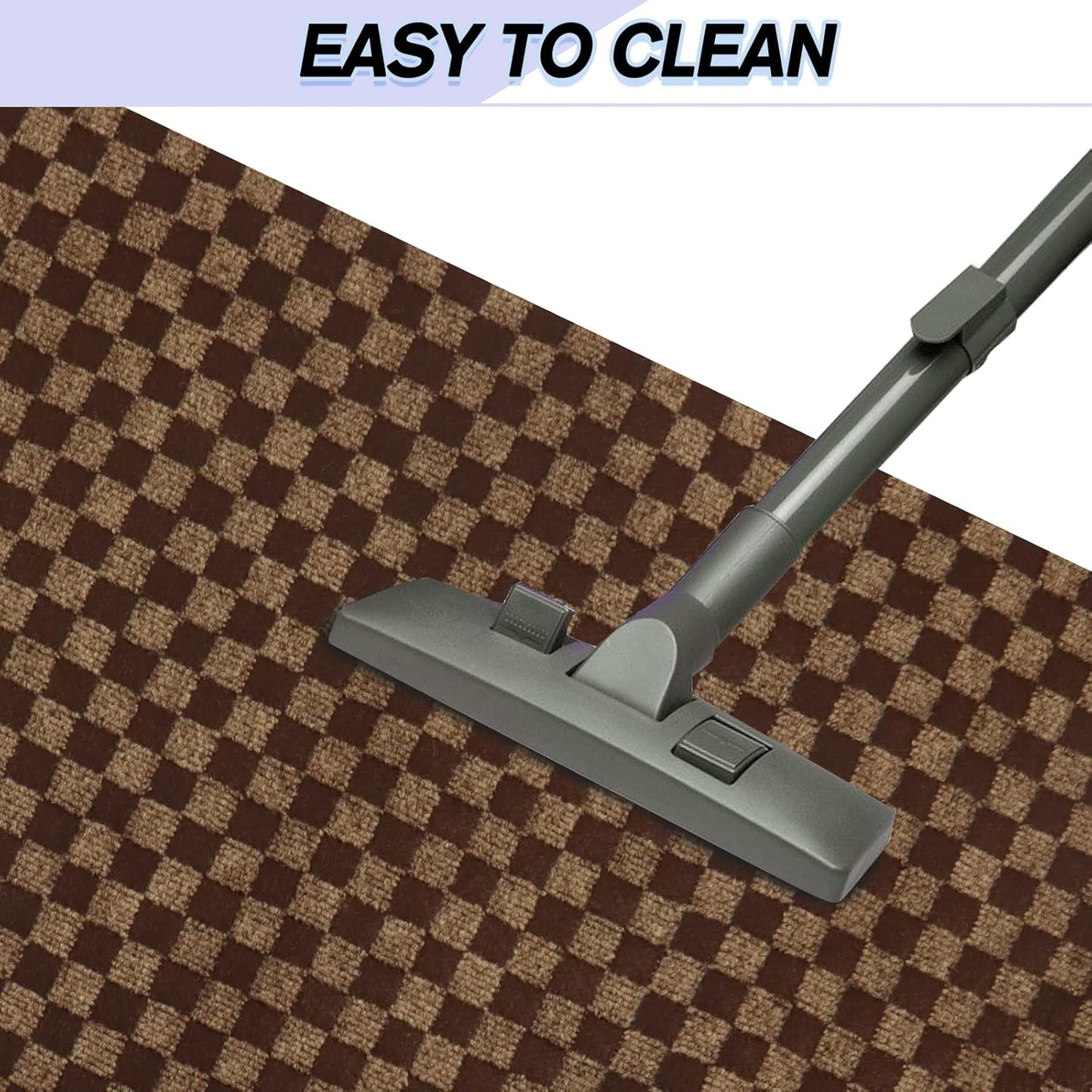 Custom Size Backed Non-Slip Area Rugs Runner, Easy Clean, Waterproof Runner Rugs for Hallway Entryway, Kitchen, Laundry, 3FT x 66FT, Brown Checkered