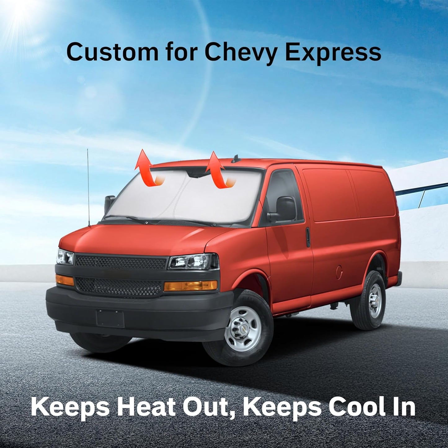 EcoNour Windshield Sunshade Compatible for Chevy Express 1996-2024 2025-240T Polyester Material Cars Sun Visor Reflector Blocks UV Rays - Foldable Sunshade Interior Protection Accessories