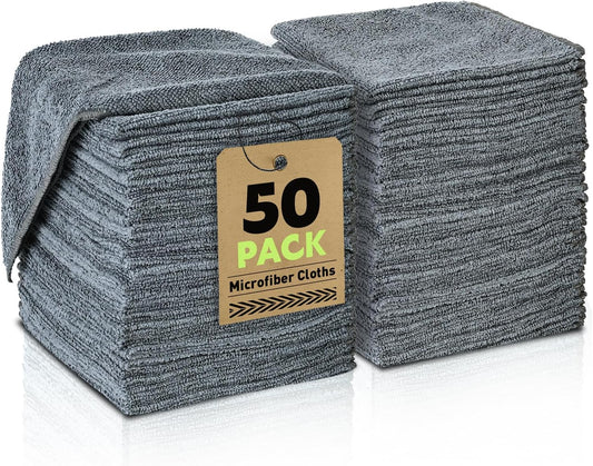 Microfiber Cleaning Cloths Bulk-50 Pack, Gray Microfiber Towels for Cars, Ultra Absorbent Microfiber Towel Weave Grime & Liquid for Streak-Free Mirror Shine - Car Washing Cloth
