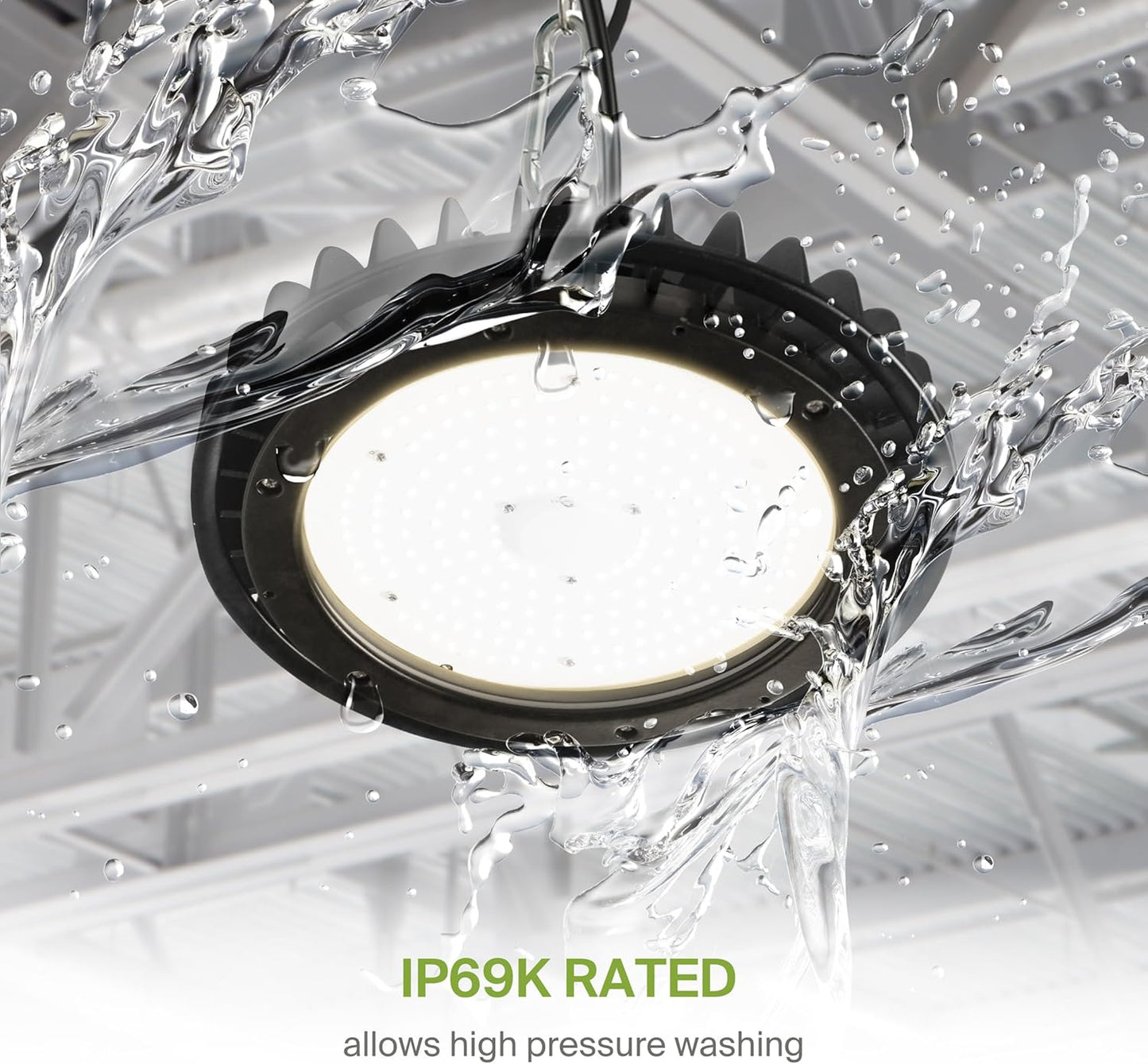 ASD LED High Bay UFO Light Fixture, Commercial Shop Lighting | Dimmable, IP69K Waterproof, DLC Premium, UL Listed | 100W 14600LM 3500K 100-277V | Warehouse, Garage, Workshop, Barn Lamp | Black