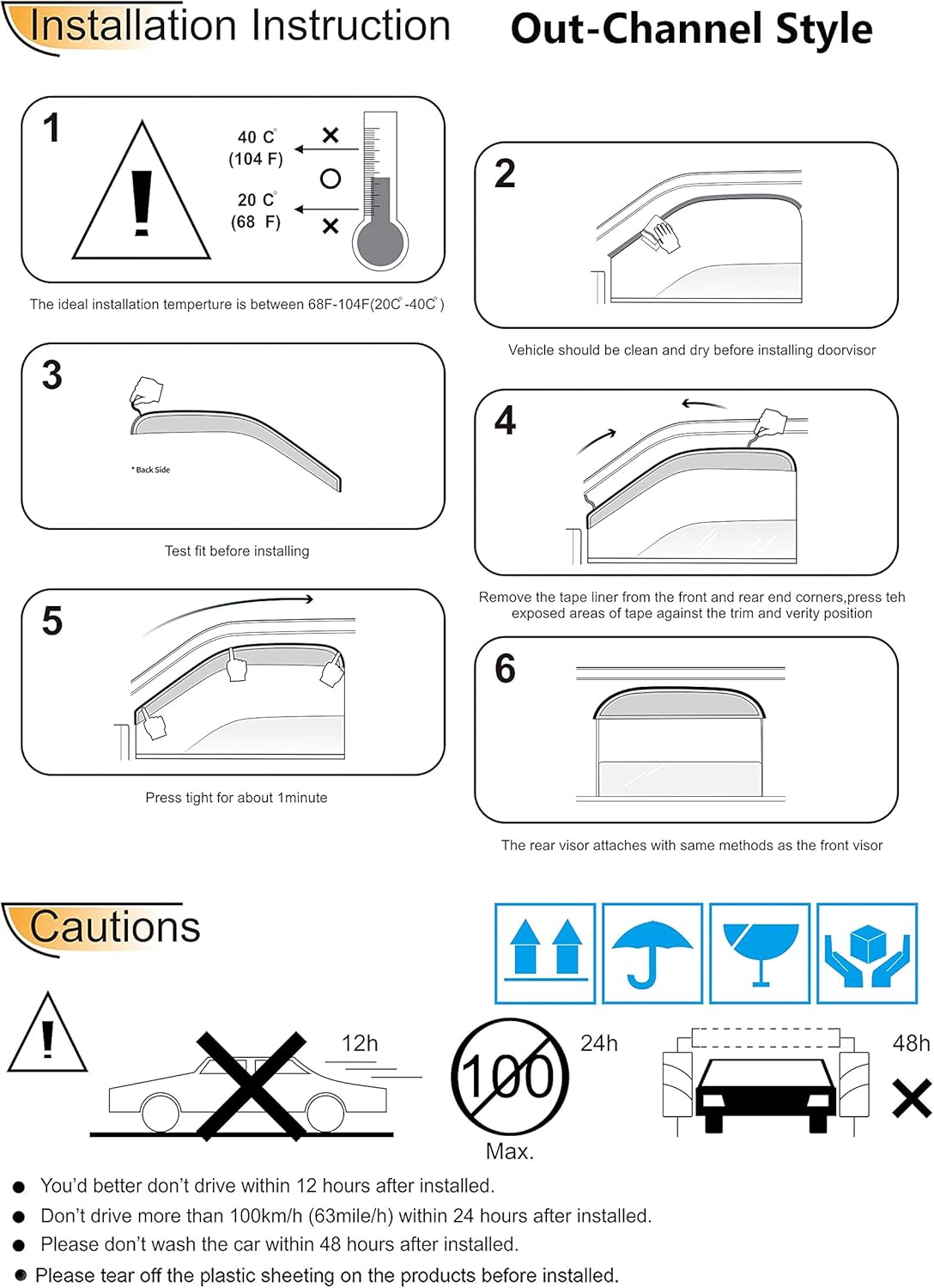 Sunproof Rainproof Side Window Visor Wind Deflector, 4pcs Protective Replacements Dark Smoke Rain Guards Set fit for 2011-2020 Mitsubishi Outlander (Not Fit Outlander Sport Models) 94642