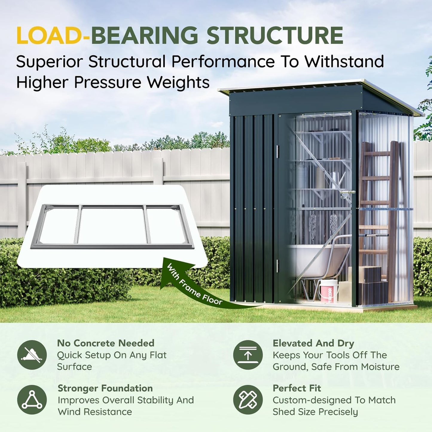 Breezz 5x3FT Vertical Outdoor Steel Storage Shed with Floor Frame, Lockable Doors, Compact Metal Tool Shed for Garden, Backyard, Patio, Utility, and Bike Storage