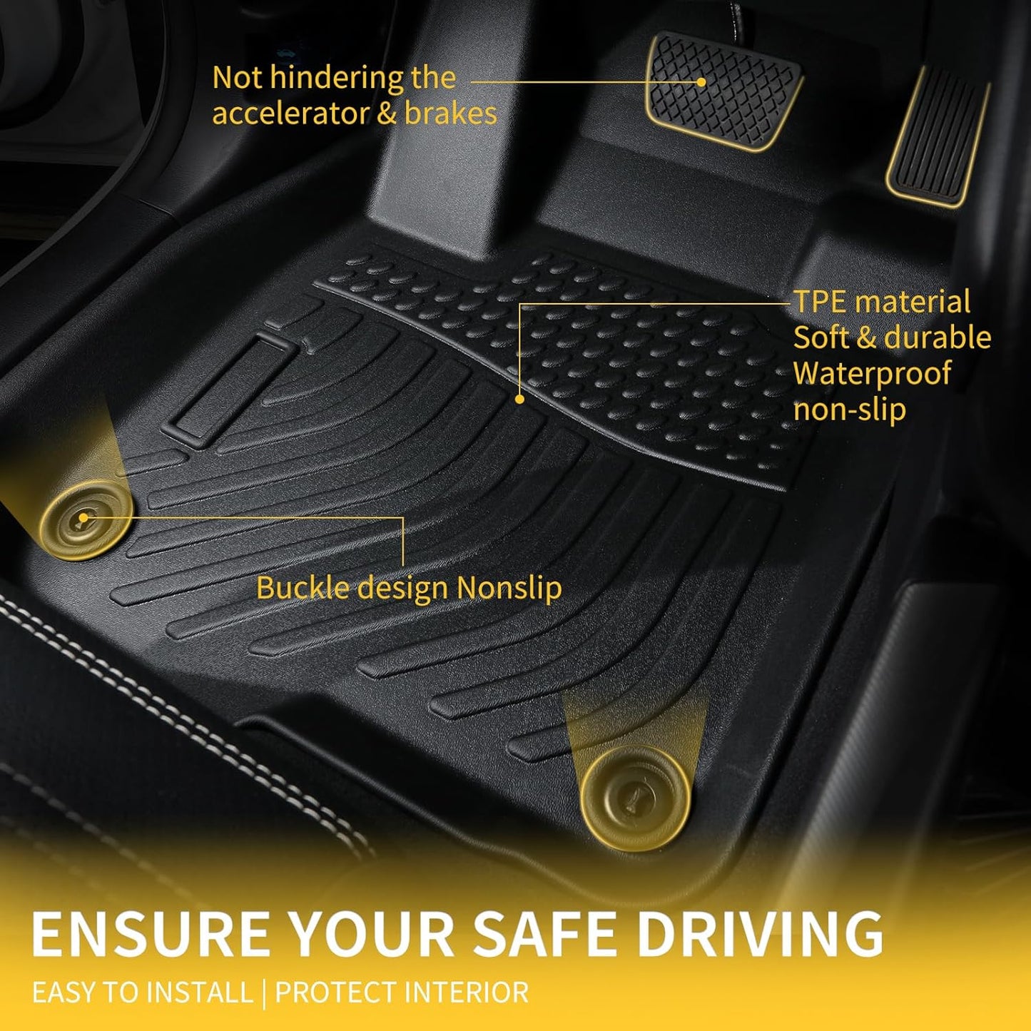 GINOWY-Floor Mats & Cargo Liner for Hyundai Venue 2020-2024 2025 (for Cargo Tray Upper Position) TPE All Weather 2023 Venue Car Mats Trunk Mat Waterproof Venue Accessories Black