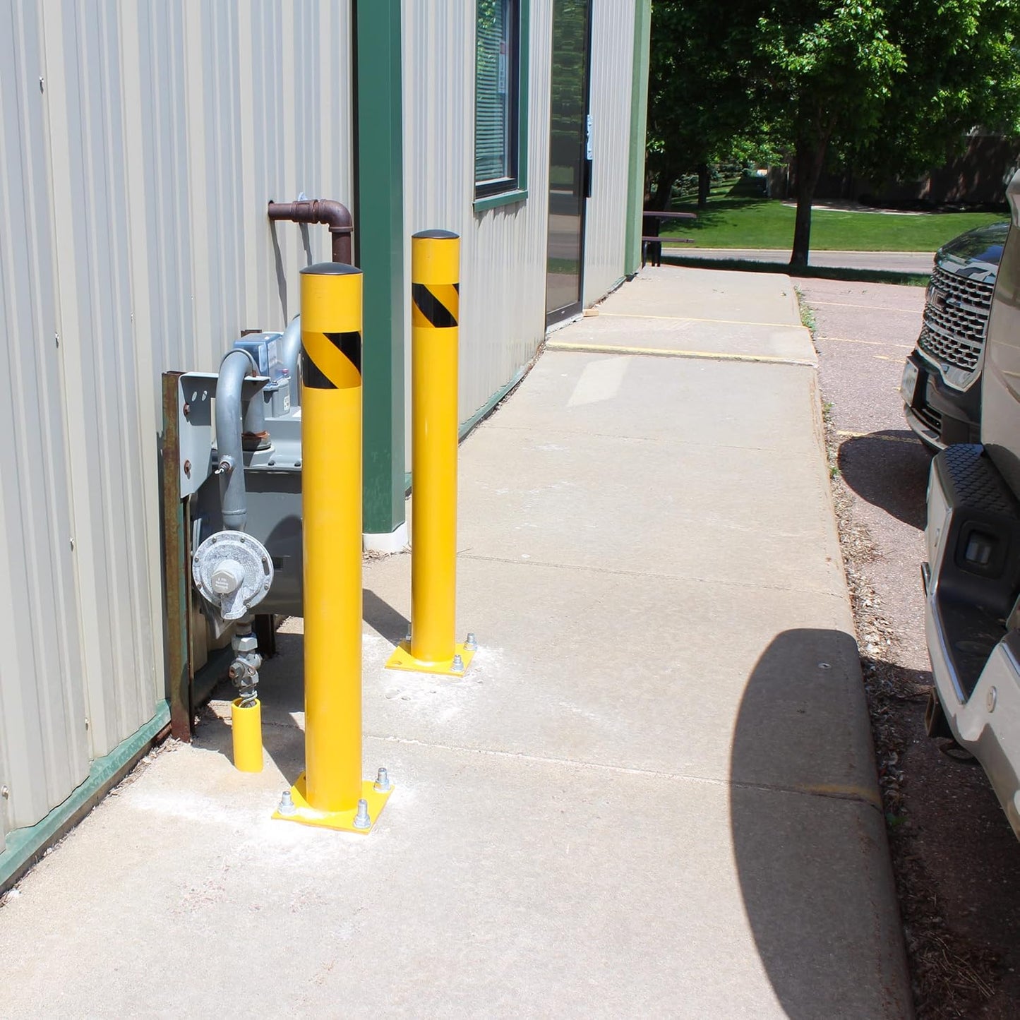 BISupply Safety Bollard Post Parking Barrier 4 Pack - 42in Yellow Pipe Bolt Down Bollard for Garage Lot