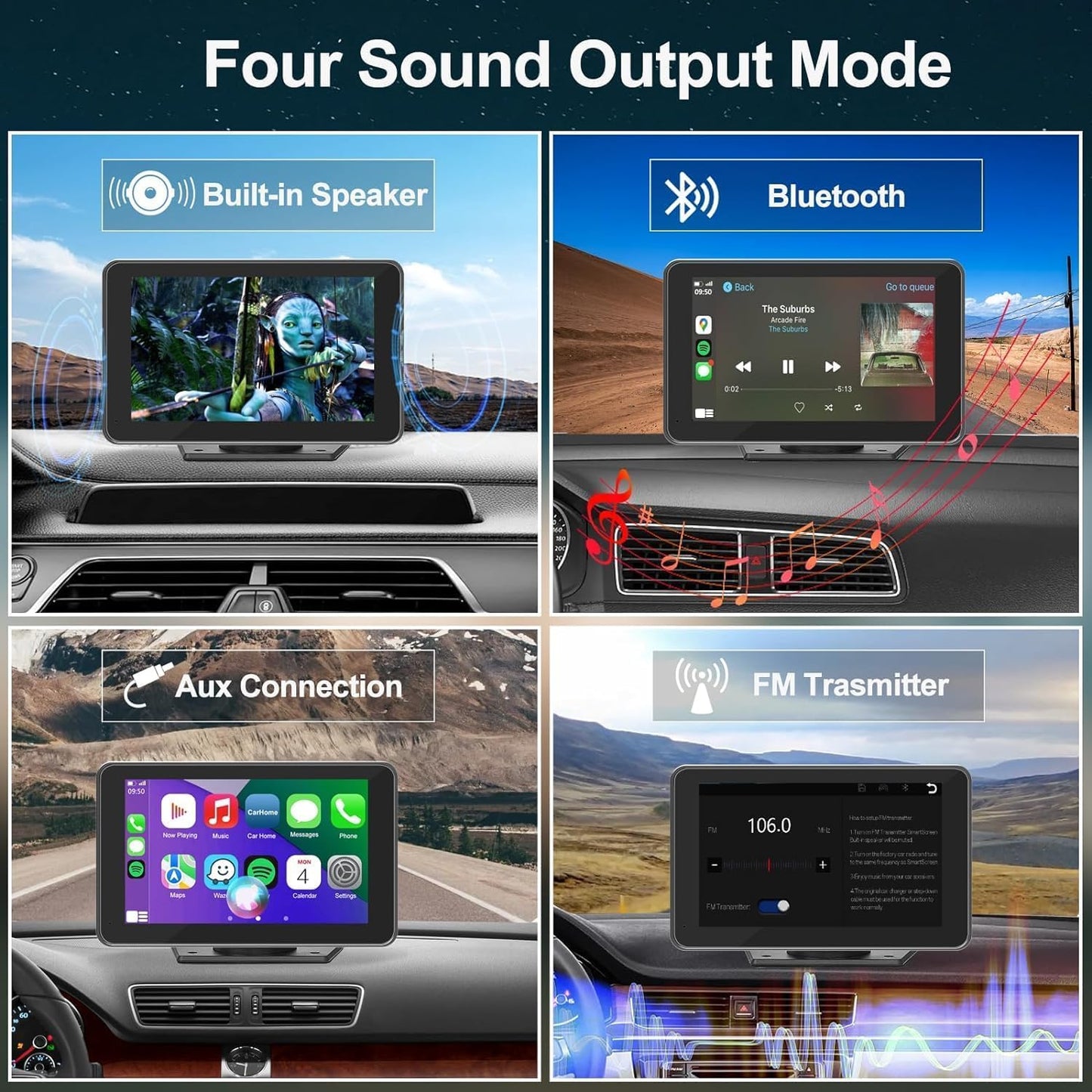 Portable Apple Carplay/Android Auto Screen for Car, 7 Inch HD Touch Screen Wireless Car Play with Backup Camera, Voice Control, BT, FM, Mirror Link for All Vehicle
