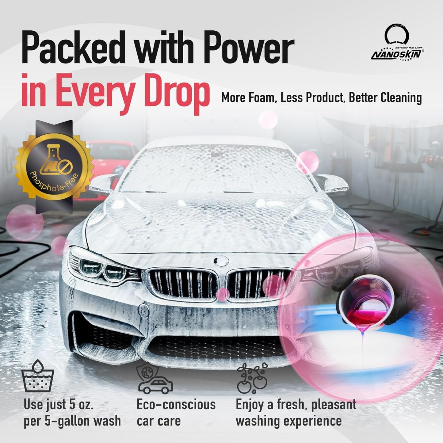 Nanoskin CHERRY SUDS Foaming Car Wash Shampoo 1 Gallon - Works with Foam Cannon, Foam Gun, Bucket Washes, Car Soap for Pressure Washer | Safe for Cars Trucks, Motorcycles, RVs & More | Cherry Scented