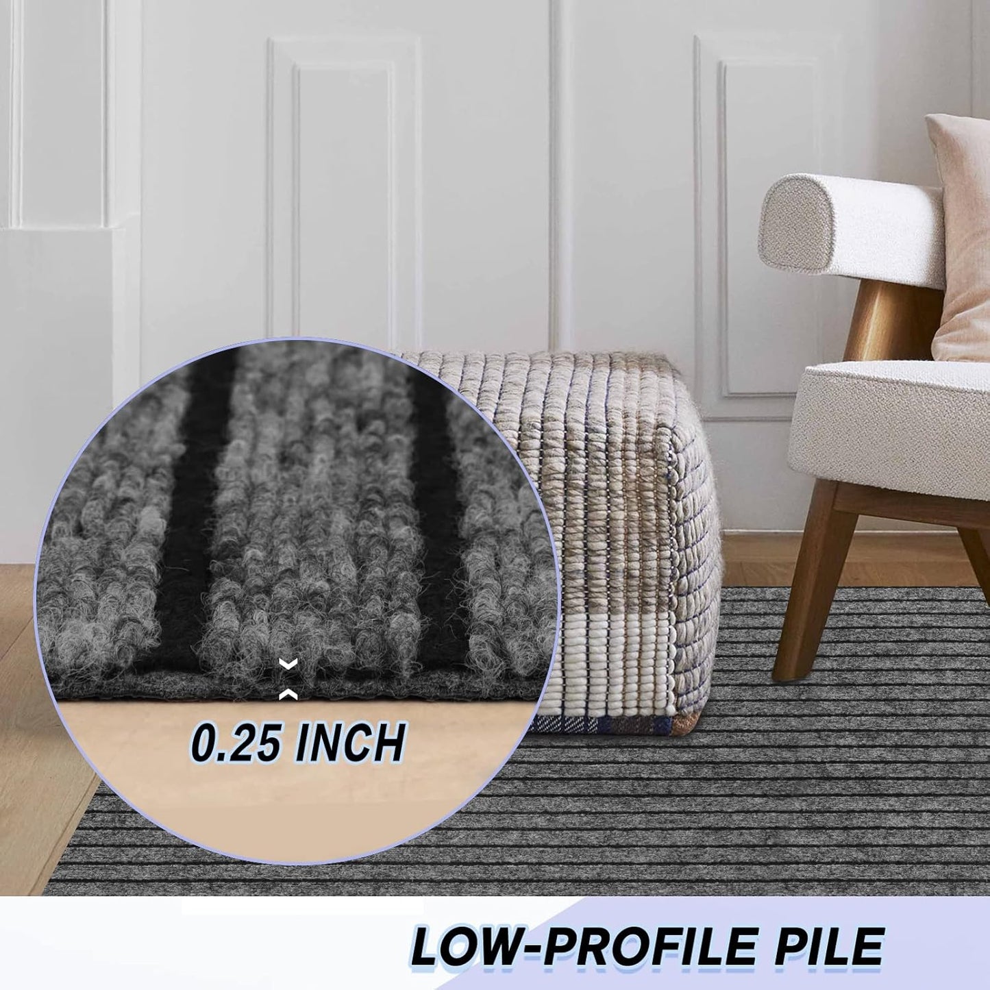 Custom Size Backed Non-Slip Area Rugs Runner, Easy Clean, Waterproof Runner Rugs for Hallway Entryway, Kitchen, Laundry, 2FT x 27FT, Gray Stripe