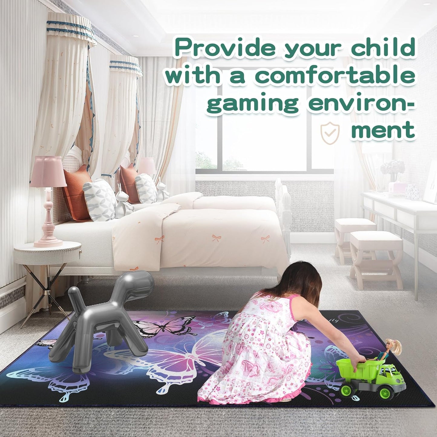 Beautiful Butterfly Fantasy Rug for Playroom Girls Bedroom Colorful Rainbow Butterfly Decor Area Carpet 3x4 Purple Mat 3D Printed Non-Slip Washable