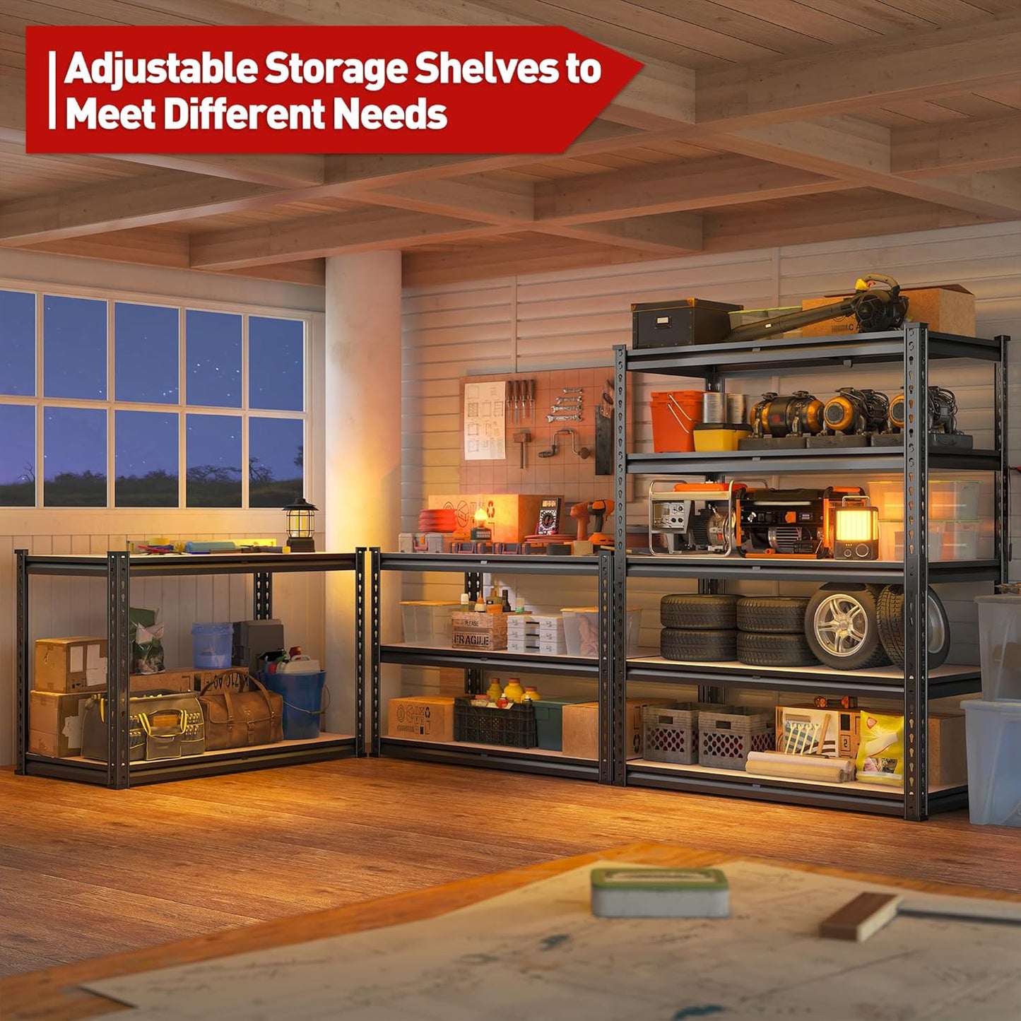 REIBII 2000LBS Garage Shelving Heavy Duty 72''H Storage Shelves 5 Tier Heavy Duty Shelving, Adjustable Metal Shelves for Basement Pantry 35.5" W x72 H x 15.8" D, 4 Pack