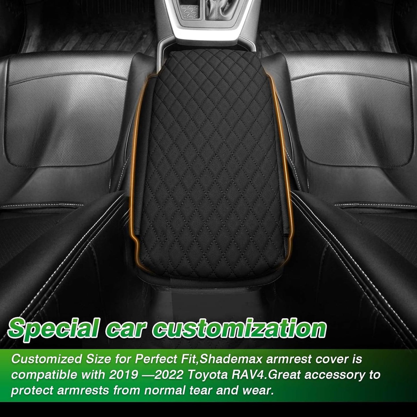 Shademax Center Console Cover Toyota RAV4 2019-2024 2025 2026 Armrest Cover Cushion Pad for Toyota RAV4 Accessories PU Leather Armrest Seat Box Protector with Pockets Storage Bag