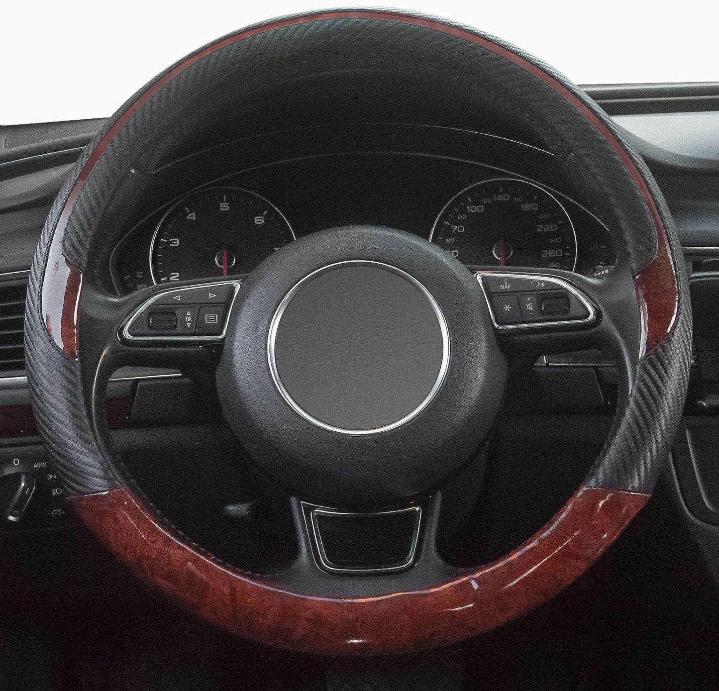 Xizopucy Wood Grain Steering Wheel Cover Red Universal Microfiber Leather, Suitable for 14 1/2-15 inch Comfortable Anti-Slip, Good Breathable and Odorless Car Steering Wheel Cover…