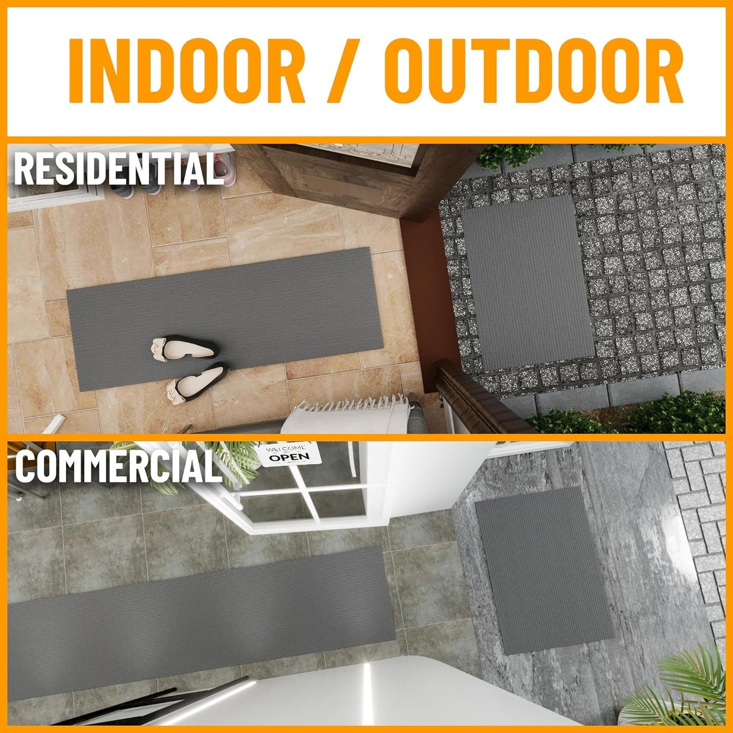 Ottomanson 2'7" x 32' Hallway Runner with Scraper Pile - Extra Durable Non-Slip Rug Mat for Indoor & Outdoor Use - Ideal for Kitchen, Entryway & Garage - High-Traffic Carpet, Gray