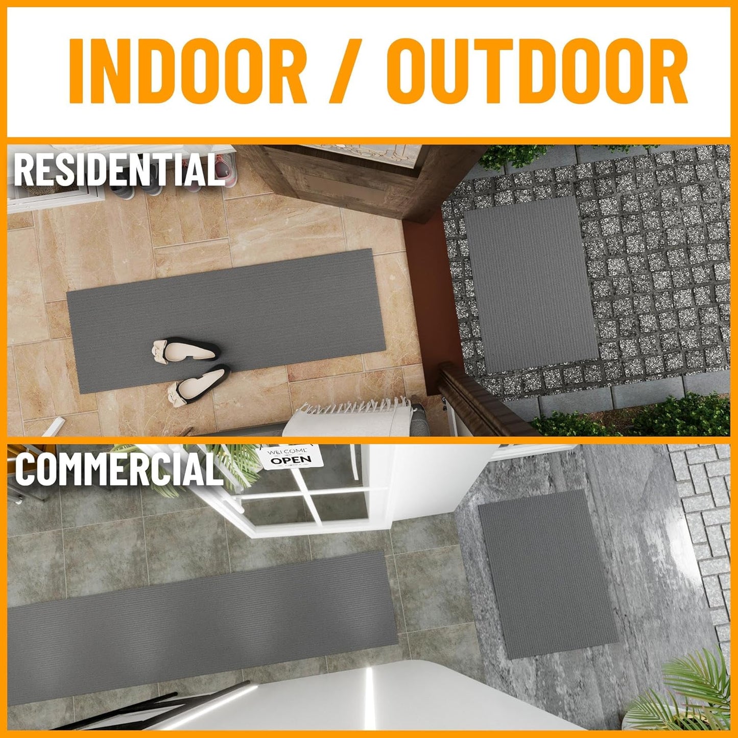 Ottomanson 2'7" x 15' Hallway Runner with Scraper Pile - Extra Durable Non-Slip Rug Mat for Indoor & Outdoor Use - Ideal for Kitchen, Entryway & Garage - High-Traffic Carpet, Gray