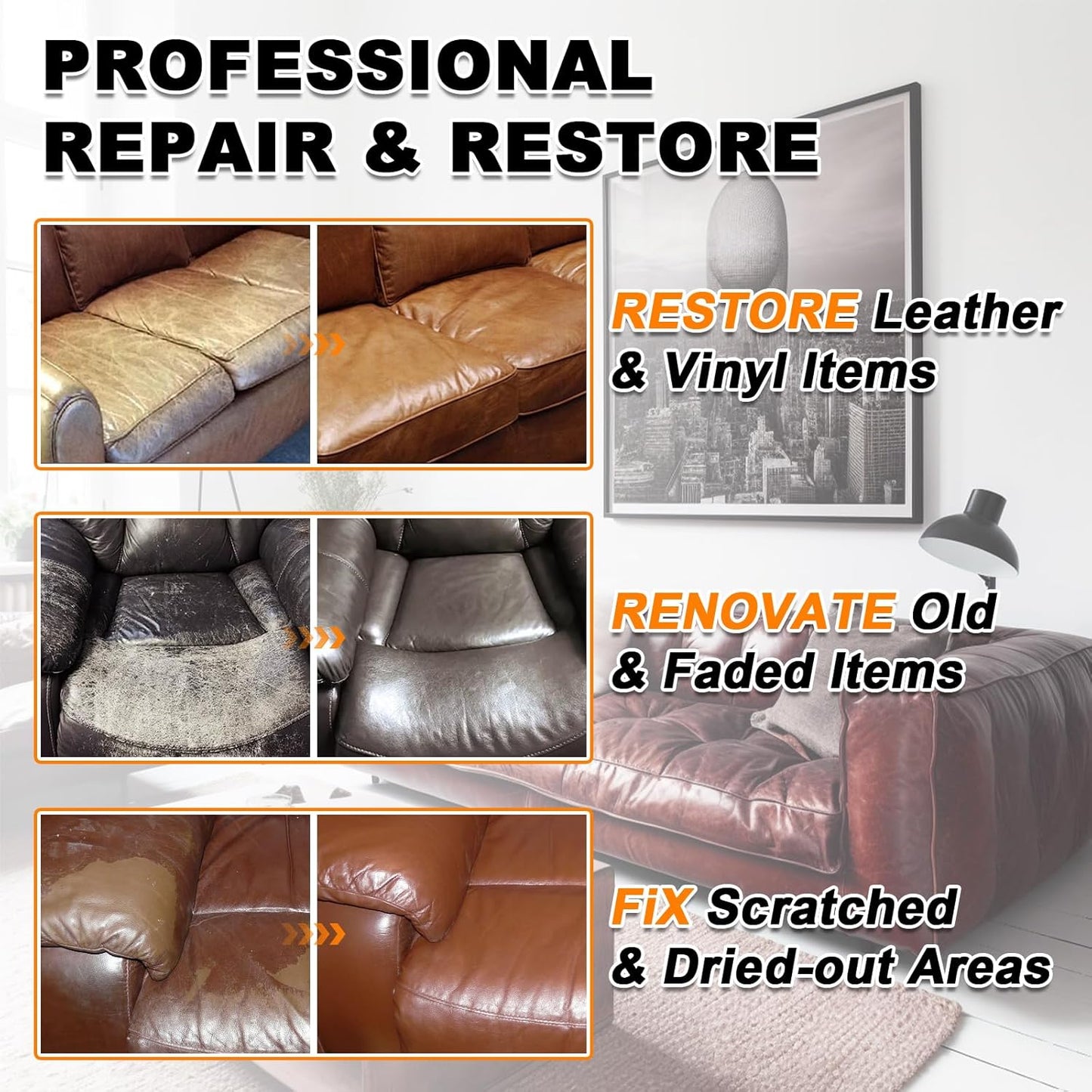 Gray Leather Recoloring Balm, 12oz Leather Color Restorer for Couches, Leather Repair Kit for Furniture, Leather Dye for Leather Fade, Leather Repair Restore car seat