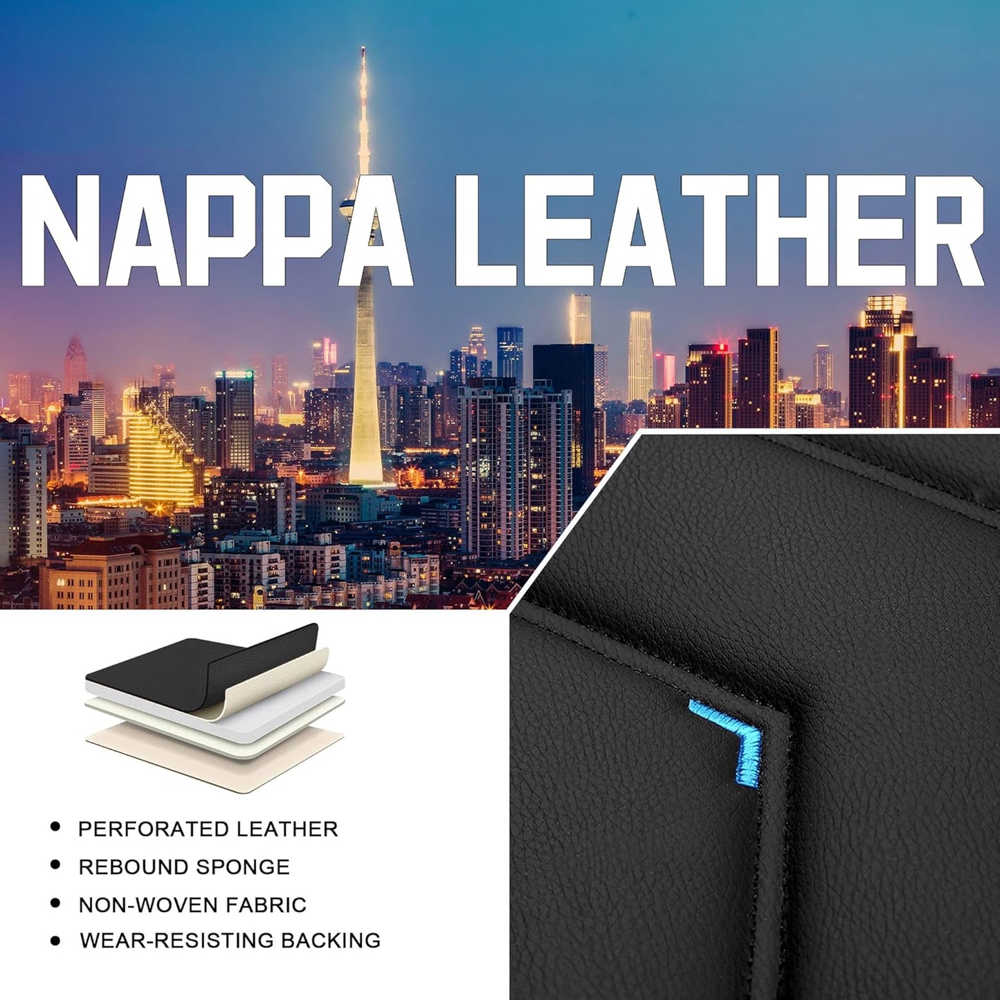 Car Seat Covers for Chrysler Pacifica 2004-2025, Stylish Sport Seat Cover, Premium Nappa Leather Car Seat Cover. Automobile Seat Covers Sets.(Standard 5 Seats/Black Blue)