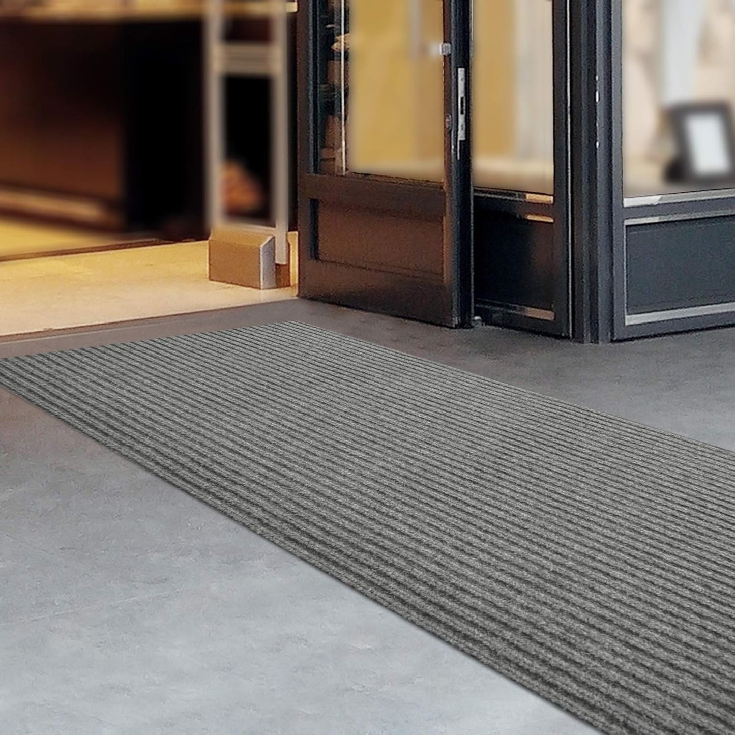 iCustomRug Spartan Weather Warrior Indoor/Outdoor Utility Ribbed Carpet Runner with Non-Slip Thermoplastic Rubber Backing, 3ft X 4ft Grey