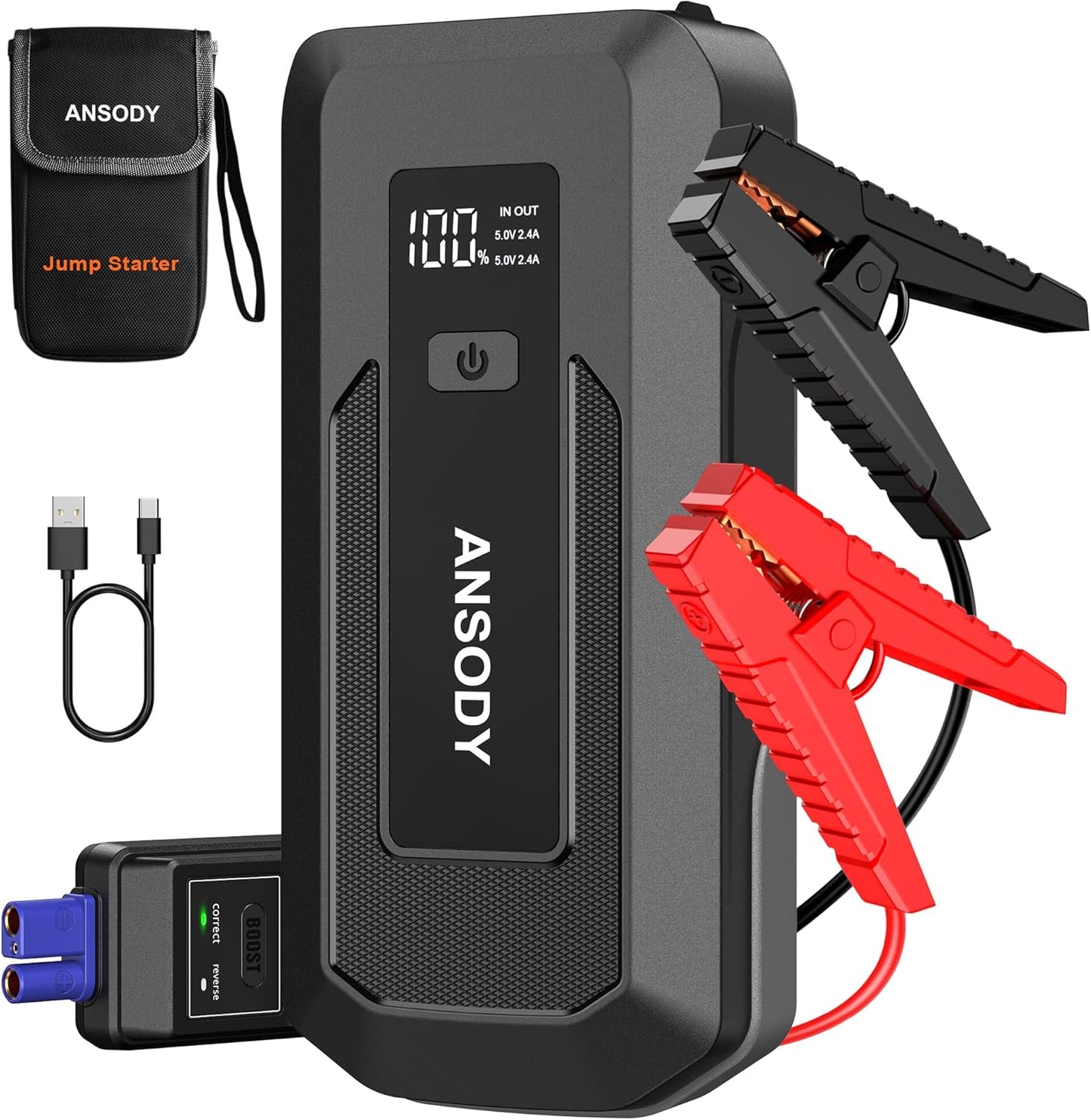 3000A Peak Car Jump Starter(Up to 10L Gas or 8L Diesel Engine), Battery Booster with Jump Leads, Built-in LED Floodlight & SOS, -20℃ Cold Cranking, Jump Box for 12V Pickup SUV Motorcycle