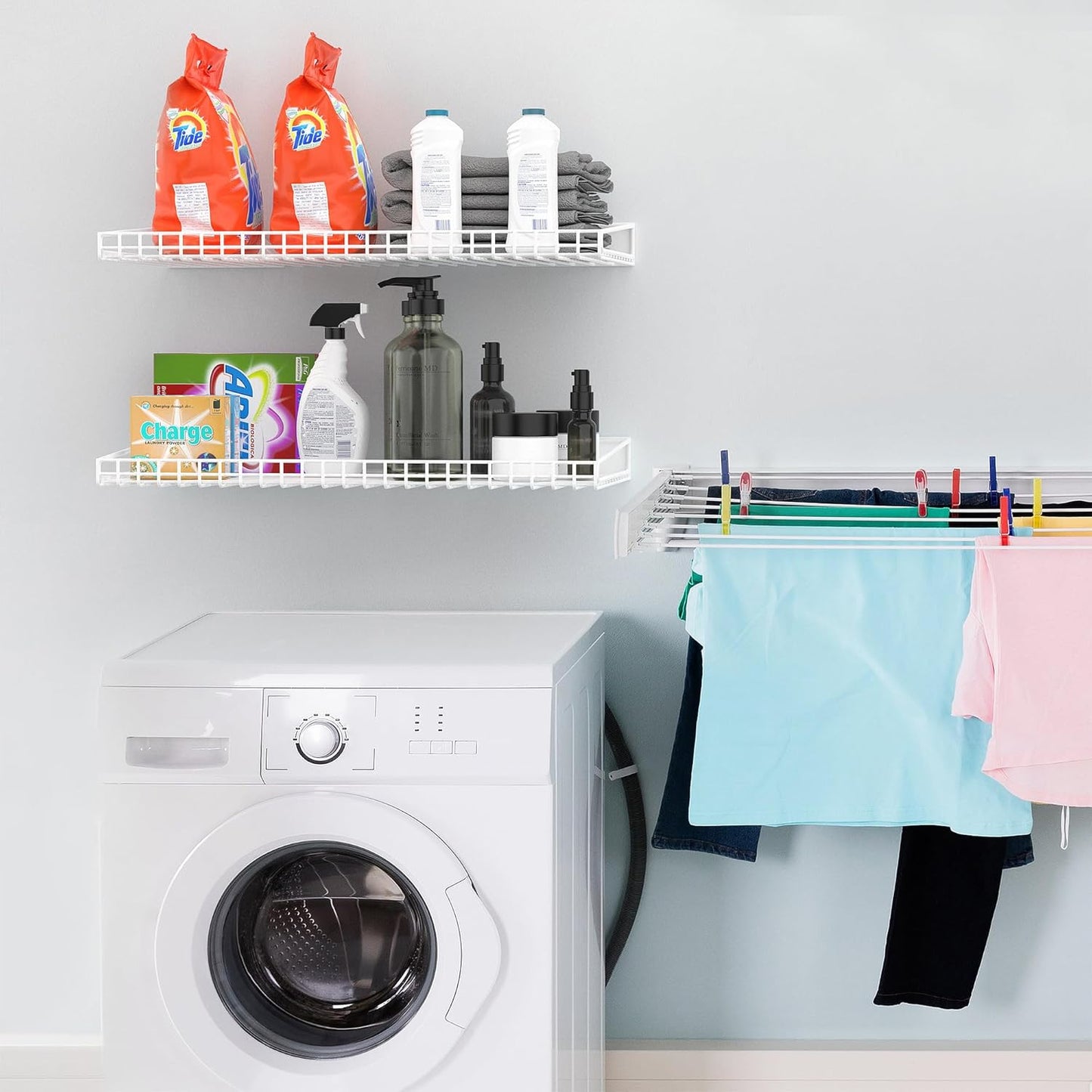 Wallmaster Heavy Duty Garage Wall Shelving 2 Pack 23.6"x11.8" Metal Wire Shelves Wall Mount Mesh Storage Rack for Garage, Office, Basement and Kithcen, max Load 65 lbs (White)