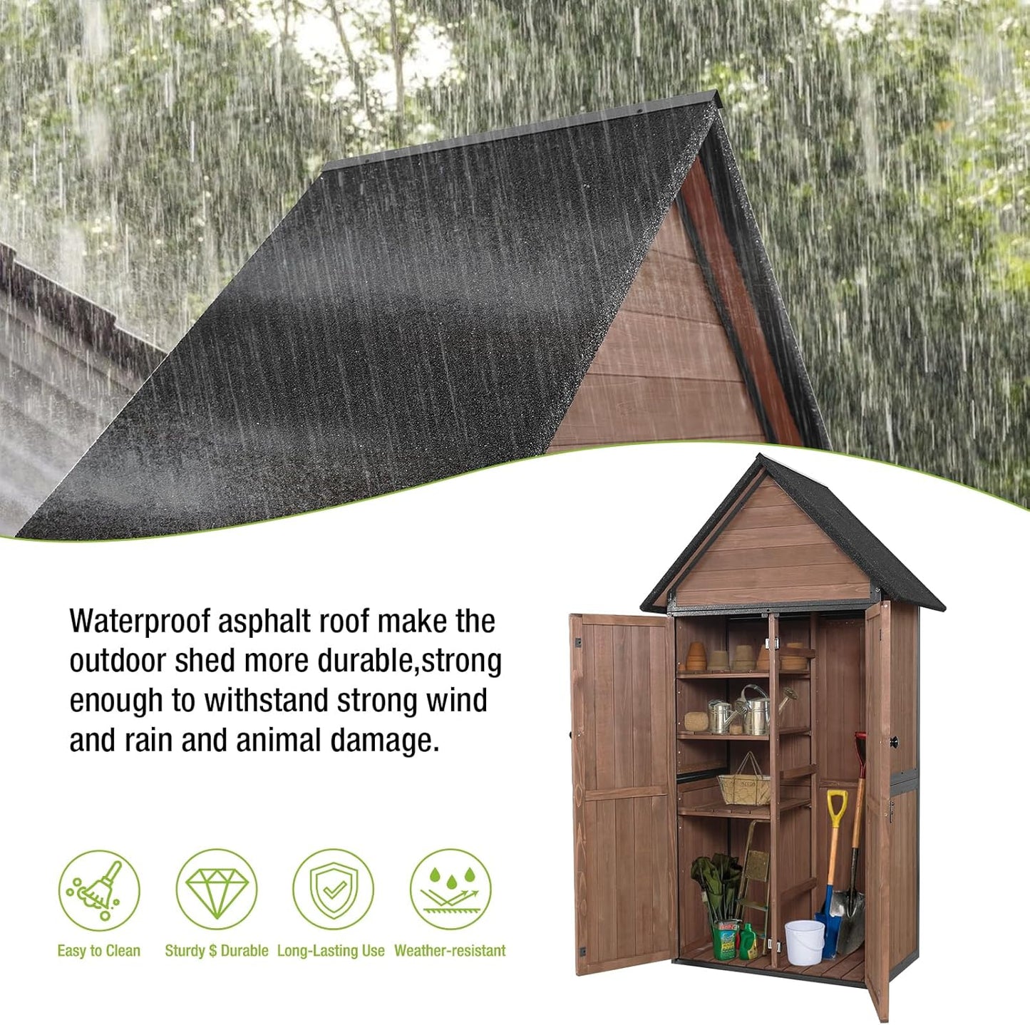 Outdoor Storage Shed Cabinet Strong Iron Frame Surrounding Garden Tool Storage with Adjustable Shelfs,Large Space