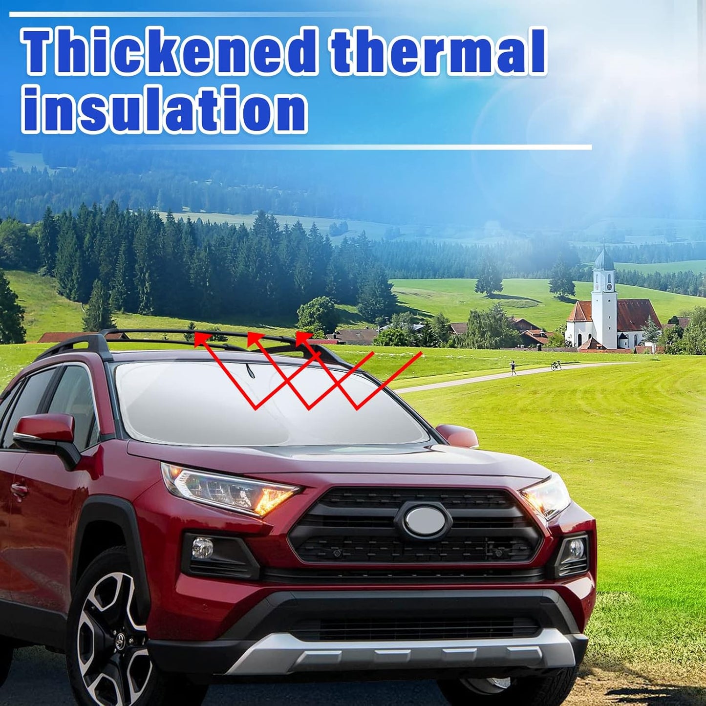 Sze Windshield Sunshade for Toyota RAV4 2019-2023 2024 2025, Foldable Front Window Sun Shield UV Reflector Sun Visor, Privacy Protection, Light Weight, Keep Vehicle Cool