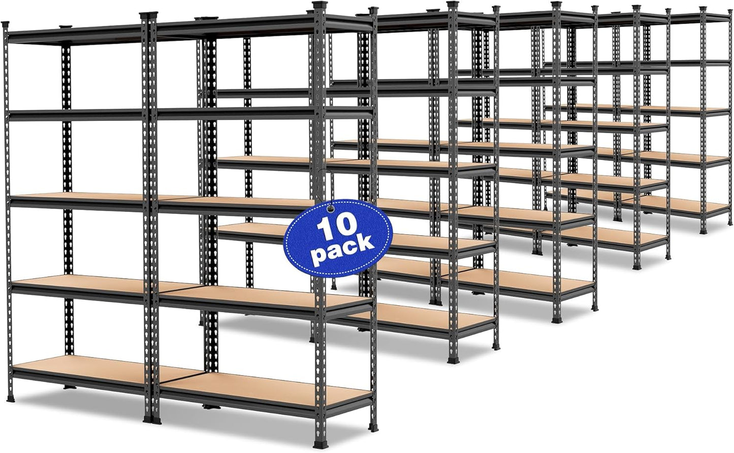 WORKPRO 5-Tier Metal Storage Shelving Unit, 36”W x 18”D x 72”H, Adjustable Storage Rack Heavy Duty Shelf with Particle Board, 4000 lbs Load Capacity (Total) for Garage Warehouse, Pack of 10